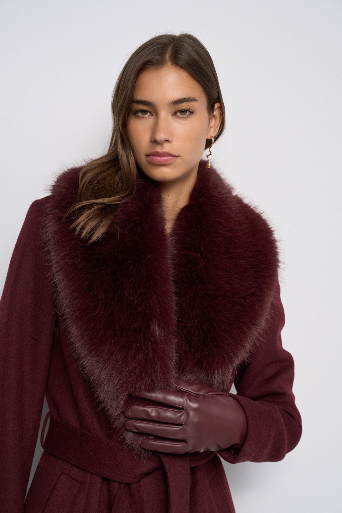 Langer Wollmantel mit Kunstfellkragen in Dark Red Jacken Salsa Jeans