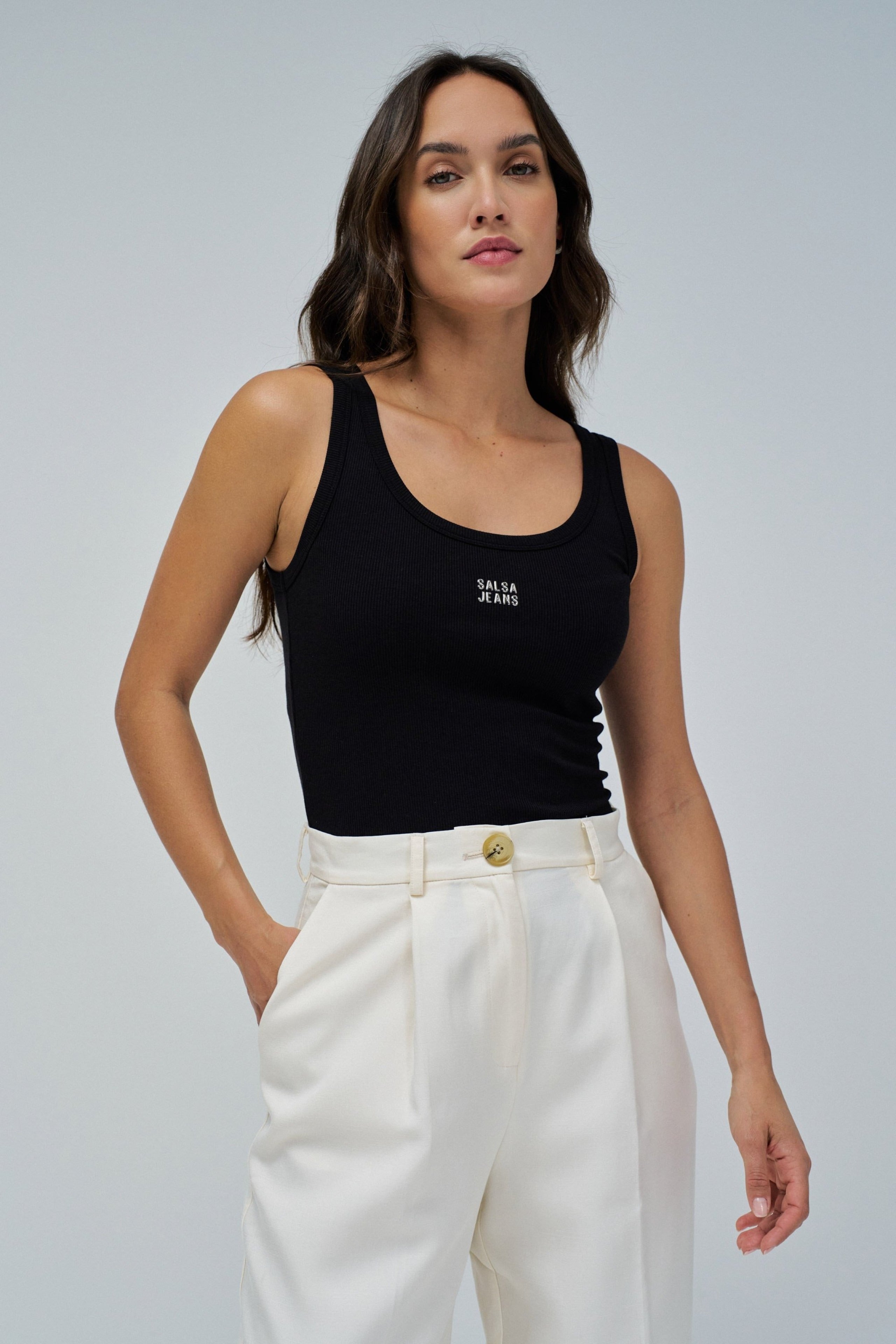 Tank Top With Embroidered Branding in Black