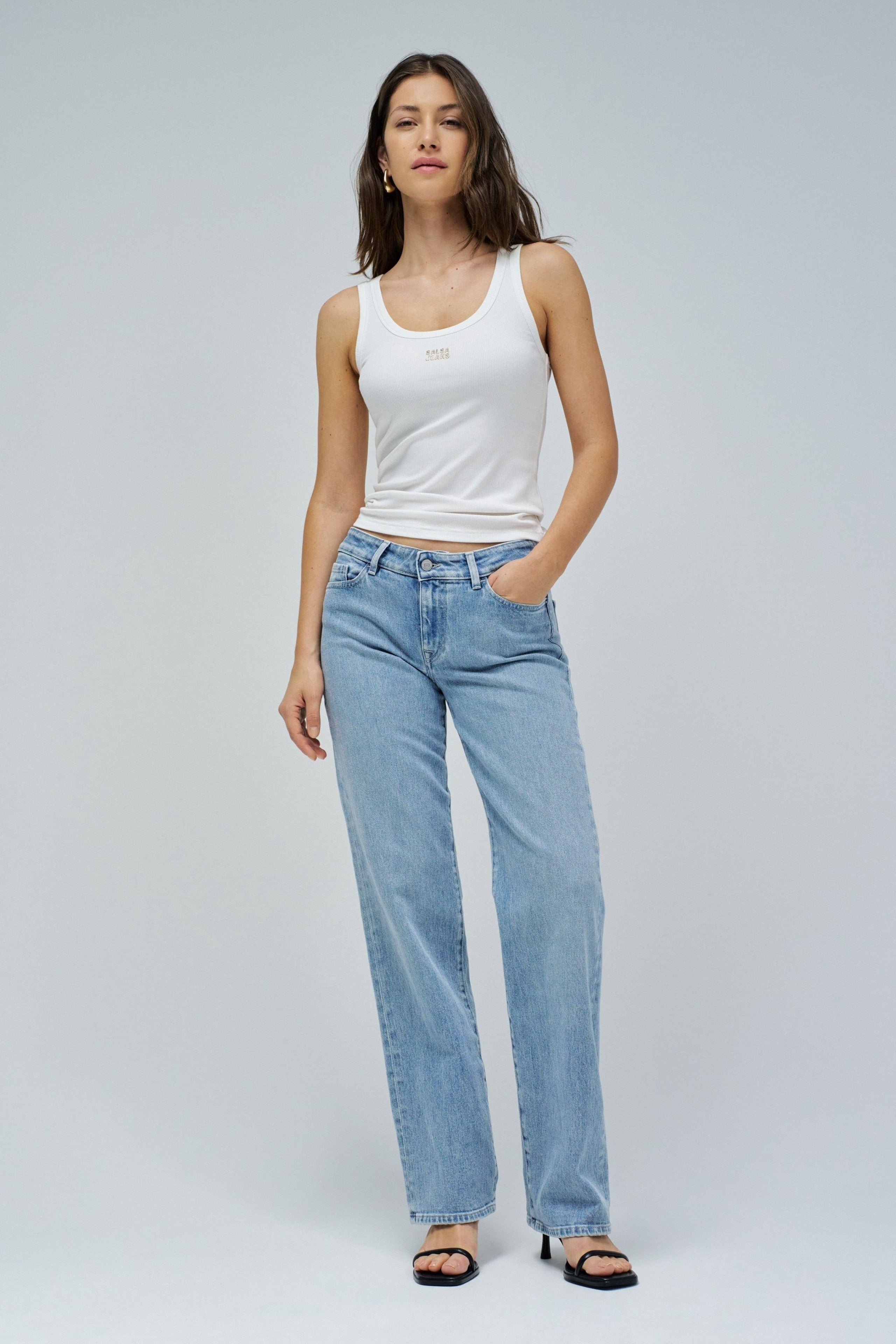 Tank Top With Embroidered Branding in Light Pearl T-Shirts Salsa Jeans