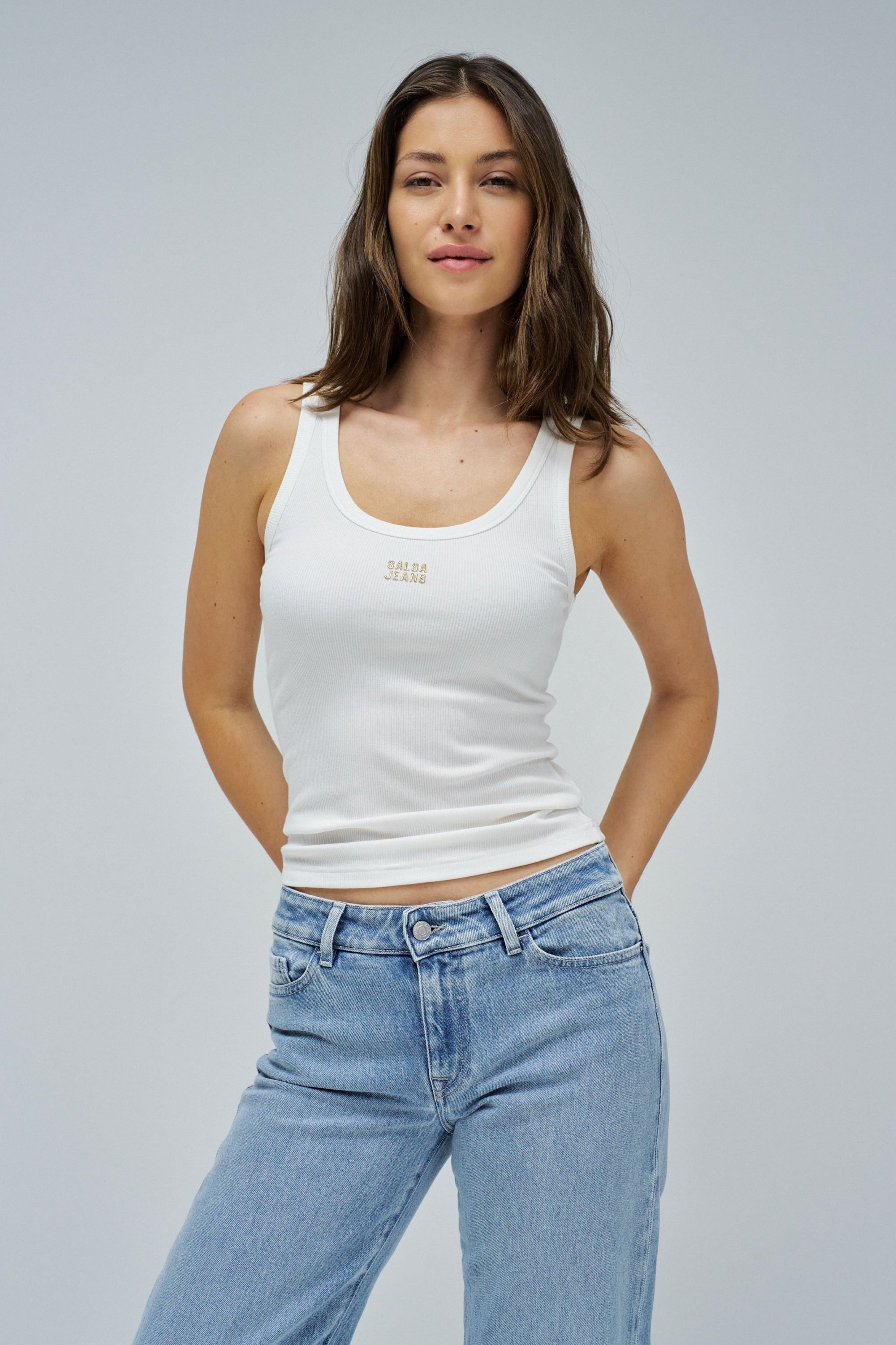 Tank Top With Embroidered Branding in Light Pearl