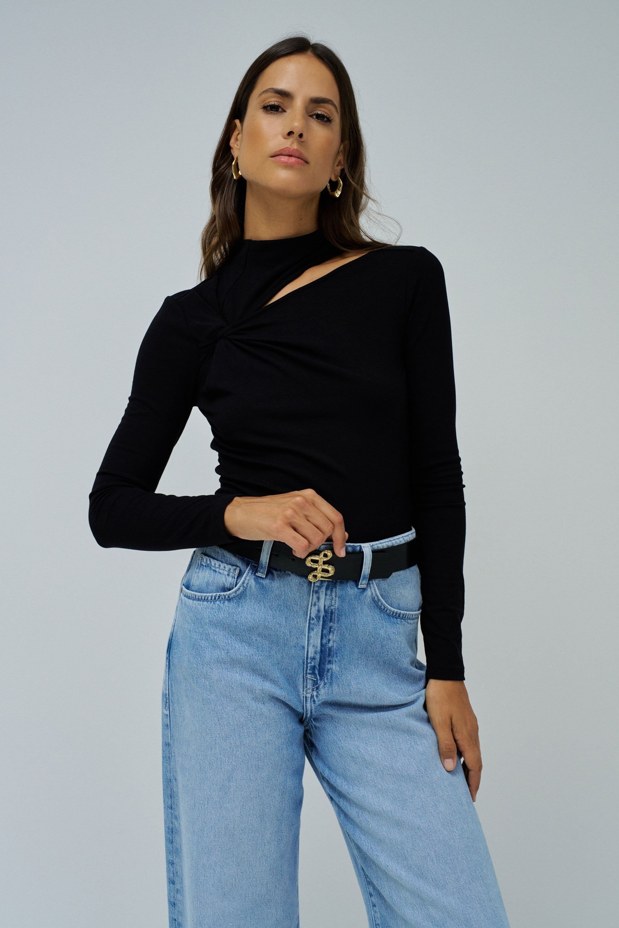 Longsleeve With Twist Detail in Black T-Shirts Salsa Jeans