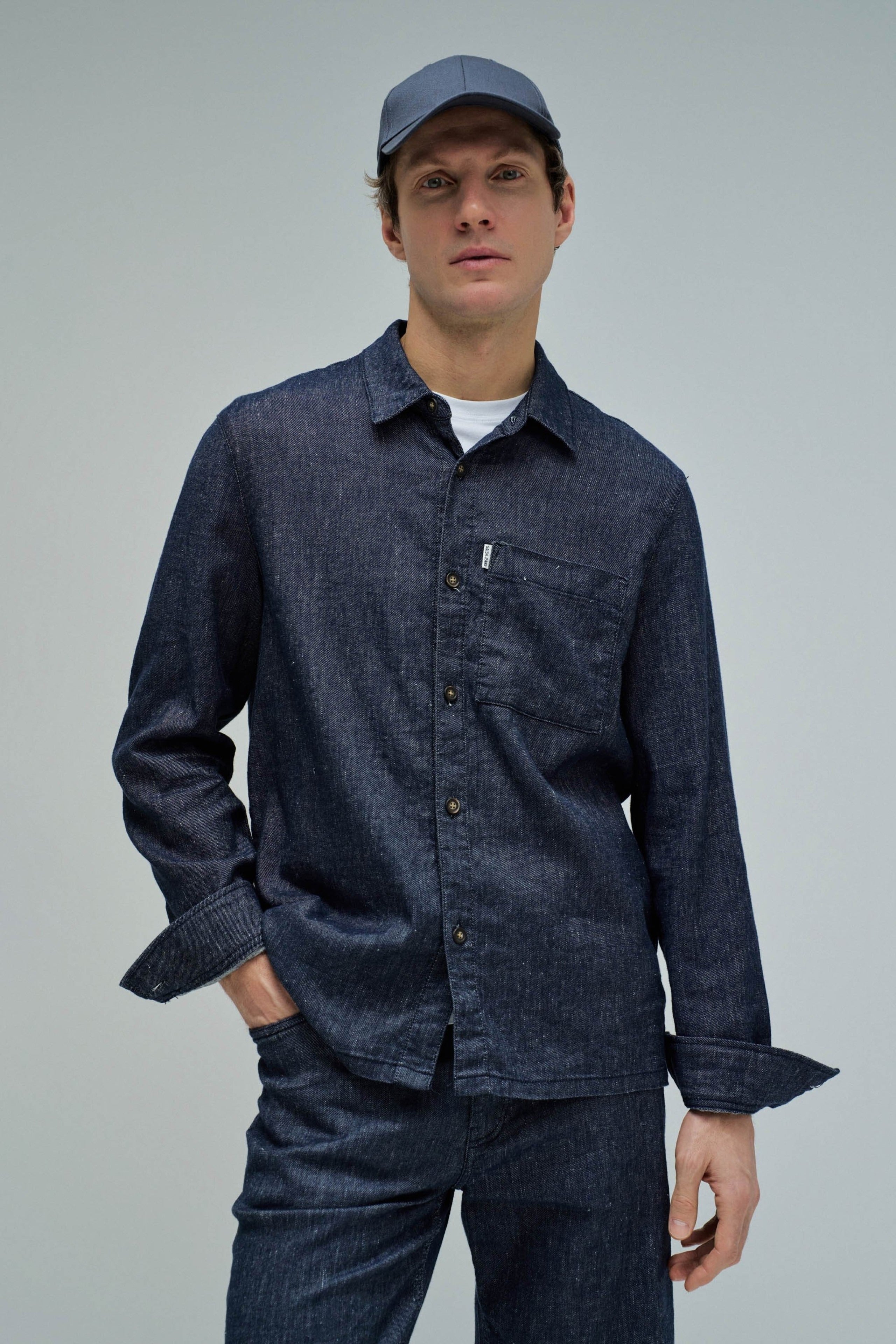 Shirt Indigo Linen in Dark Blue Hemden Salsa Jeans