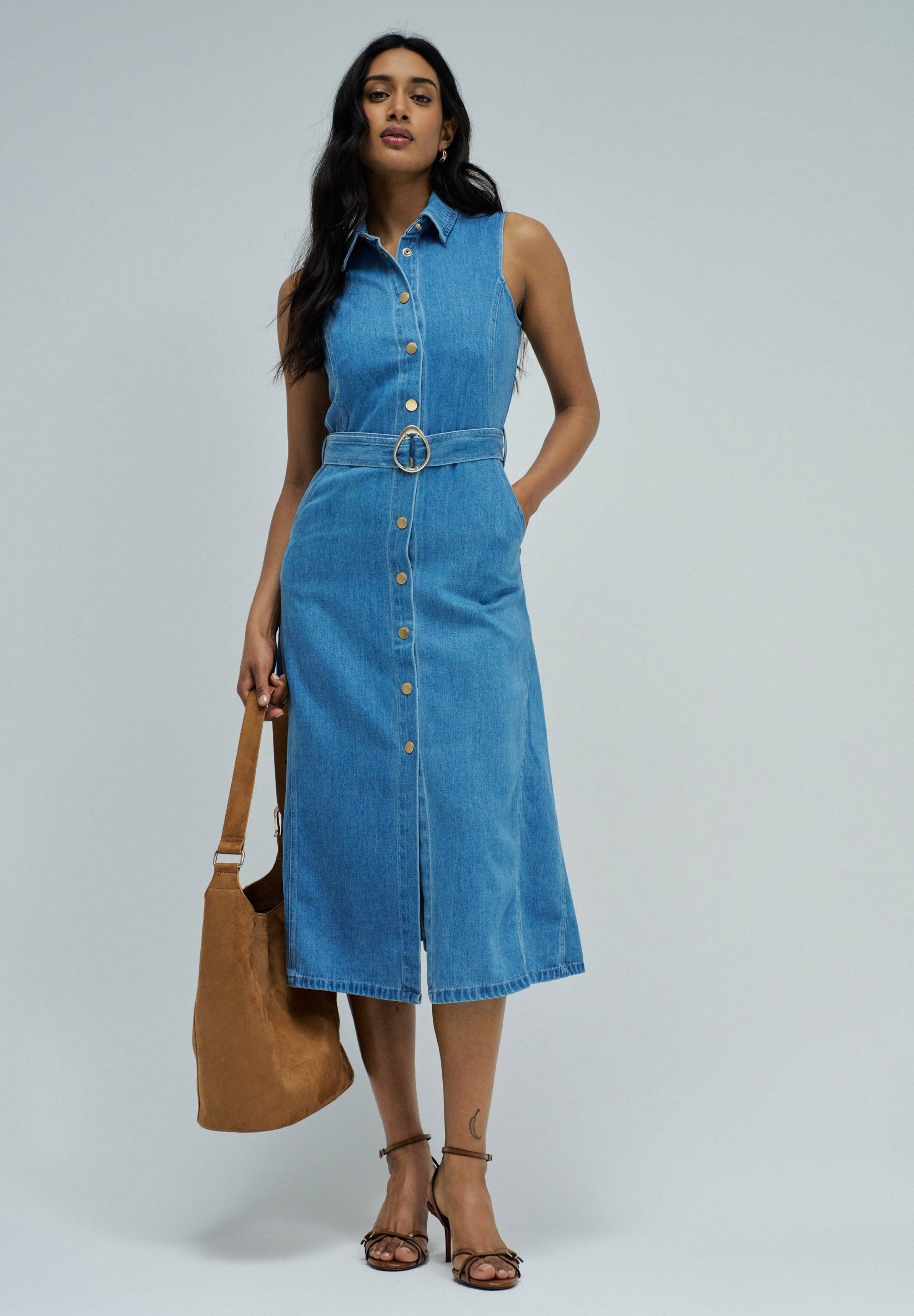 Dress Sleeveless Belt in Medium Wash Kleider Salsa Jeans