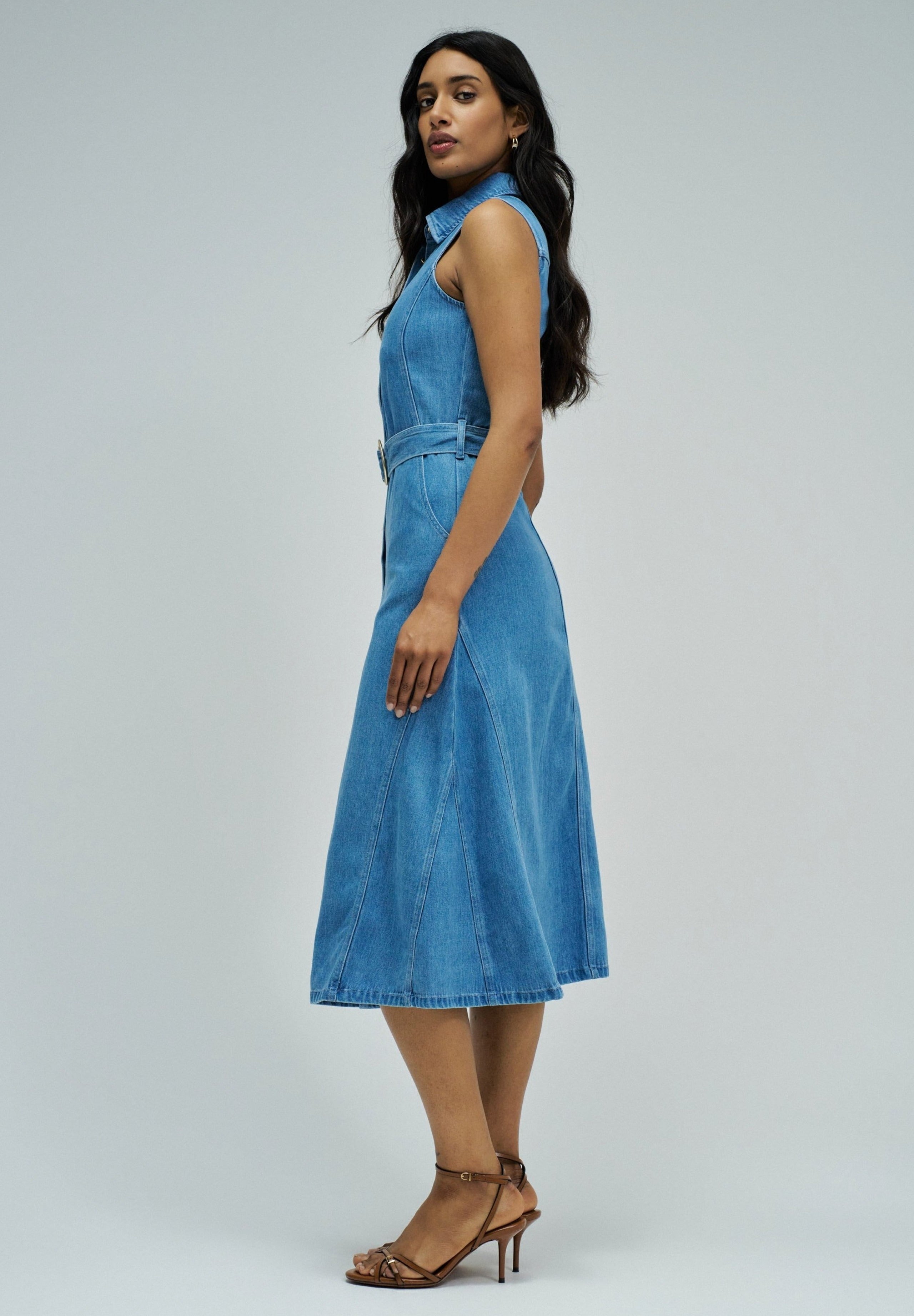 Dress Sleeveless Belt in Medium Wash Kleider Salsa Jeans