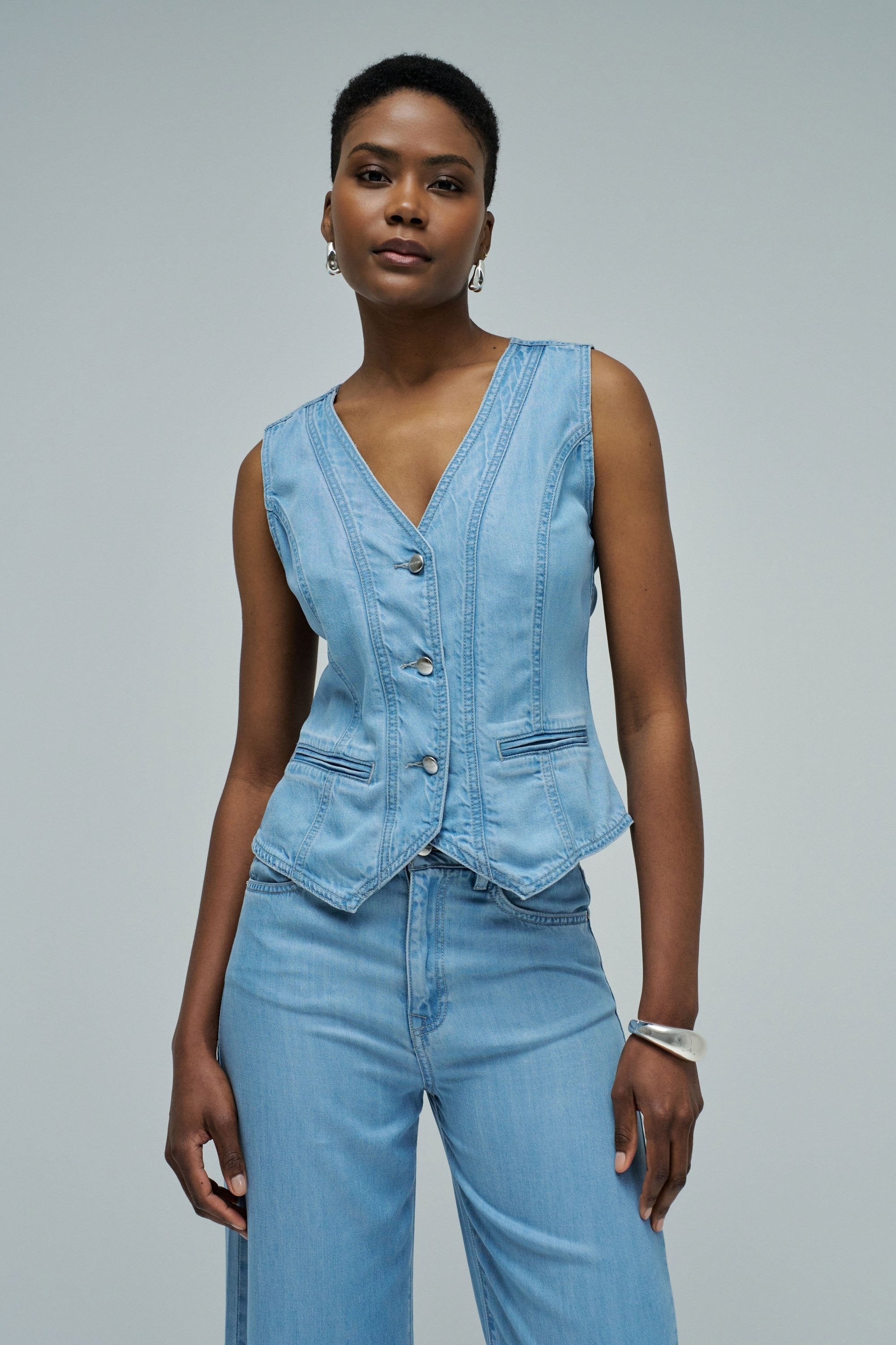 Denim Vest in Medium Light
