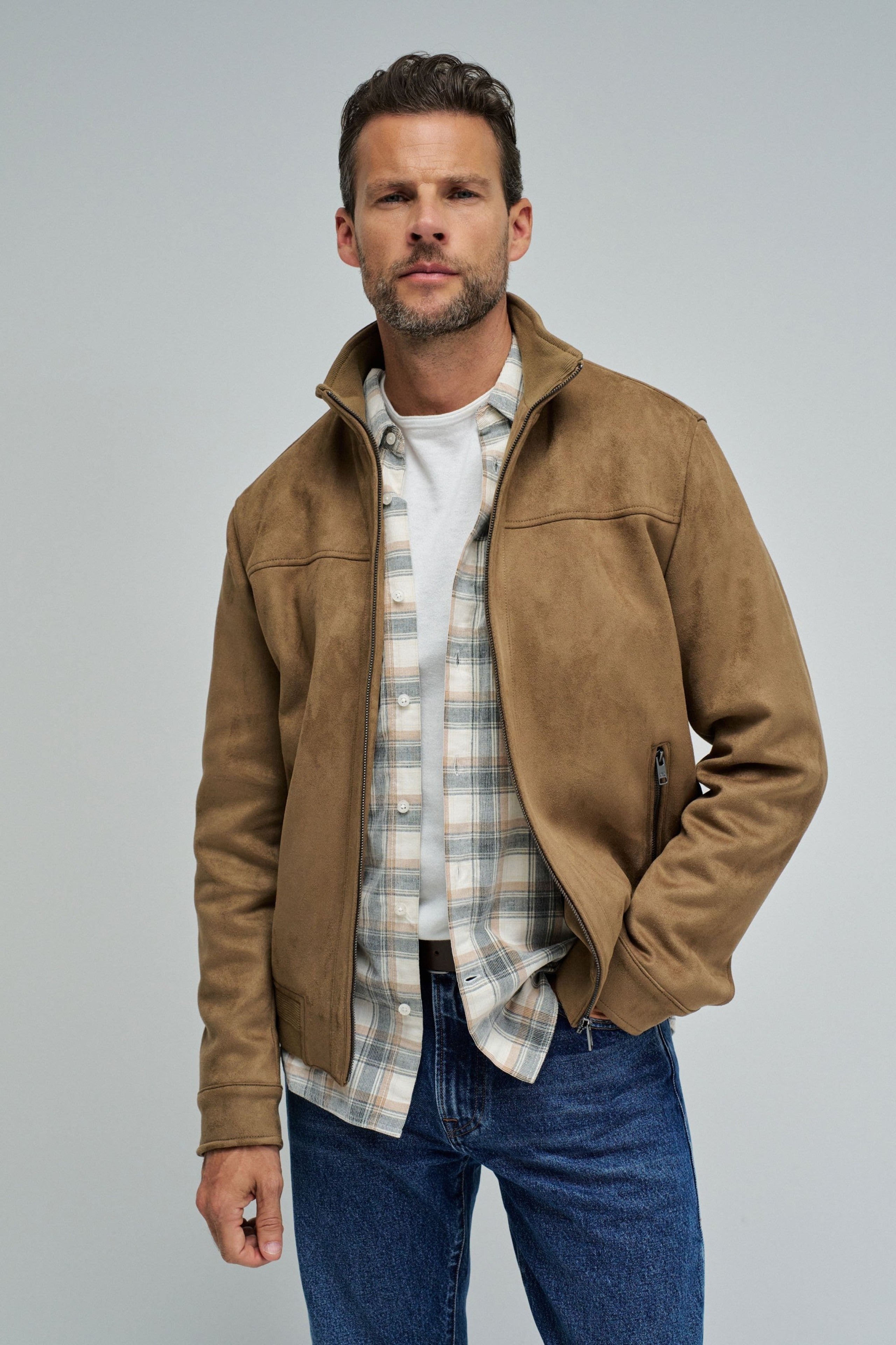 Faux Suede Bomberjacke in Medium Brown Jacken Salsa Jeans