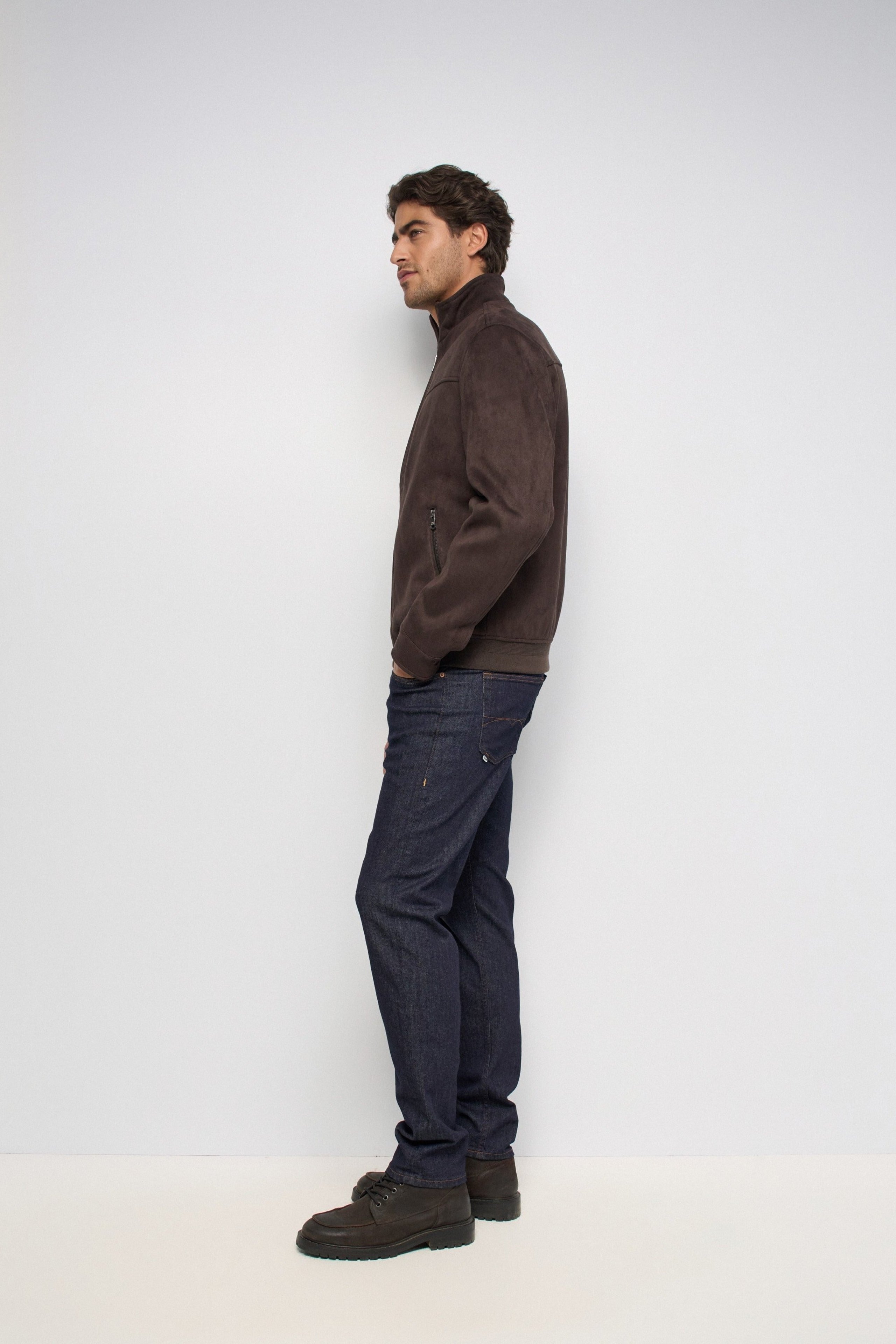 Faux Suede Bomberjacke in Dark Brown
