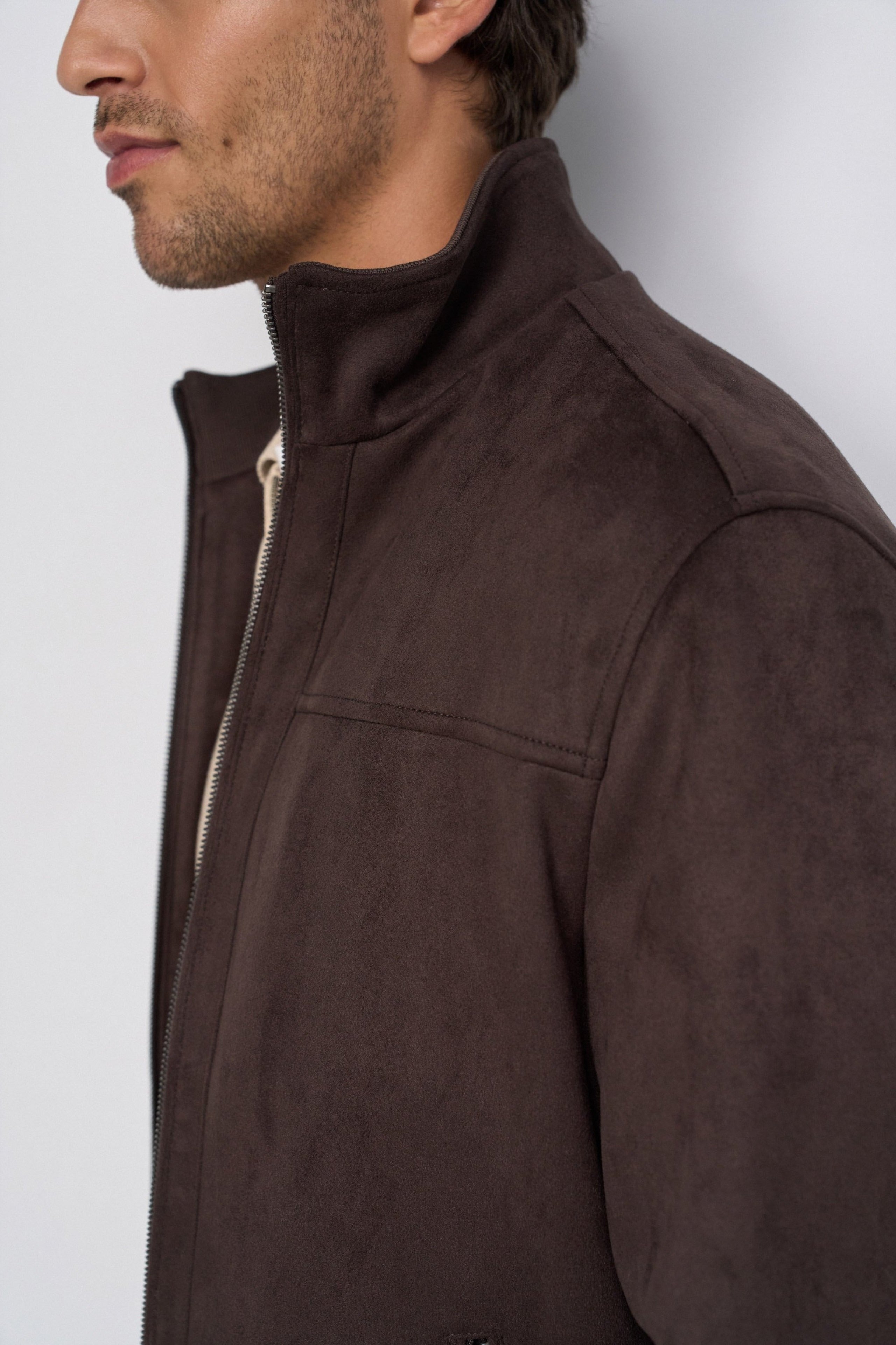 Faux Suede Bomberjacke in Dark Brown