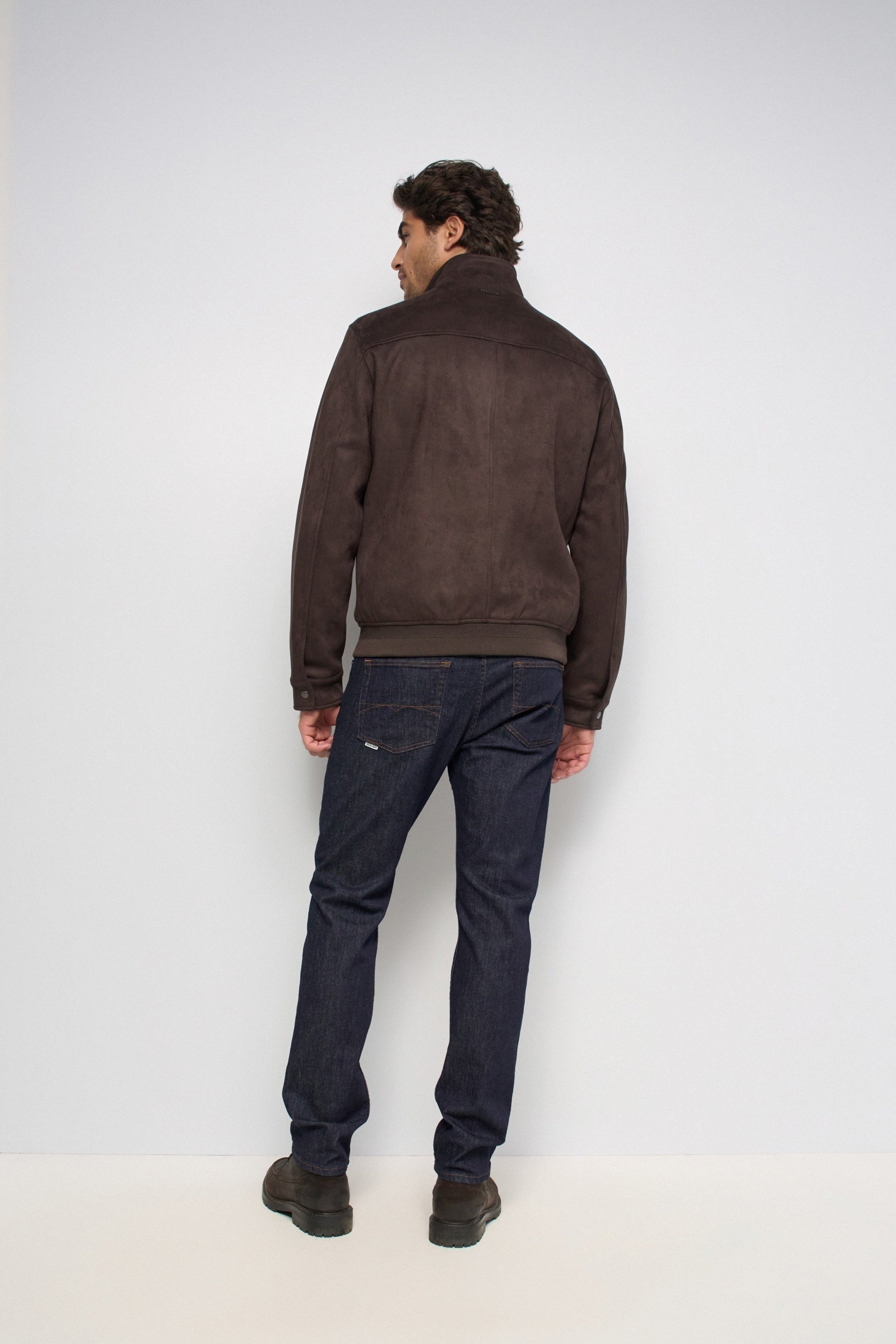 Faux Suede Bomberjacke in Dark Brown