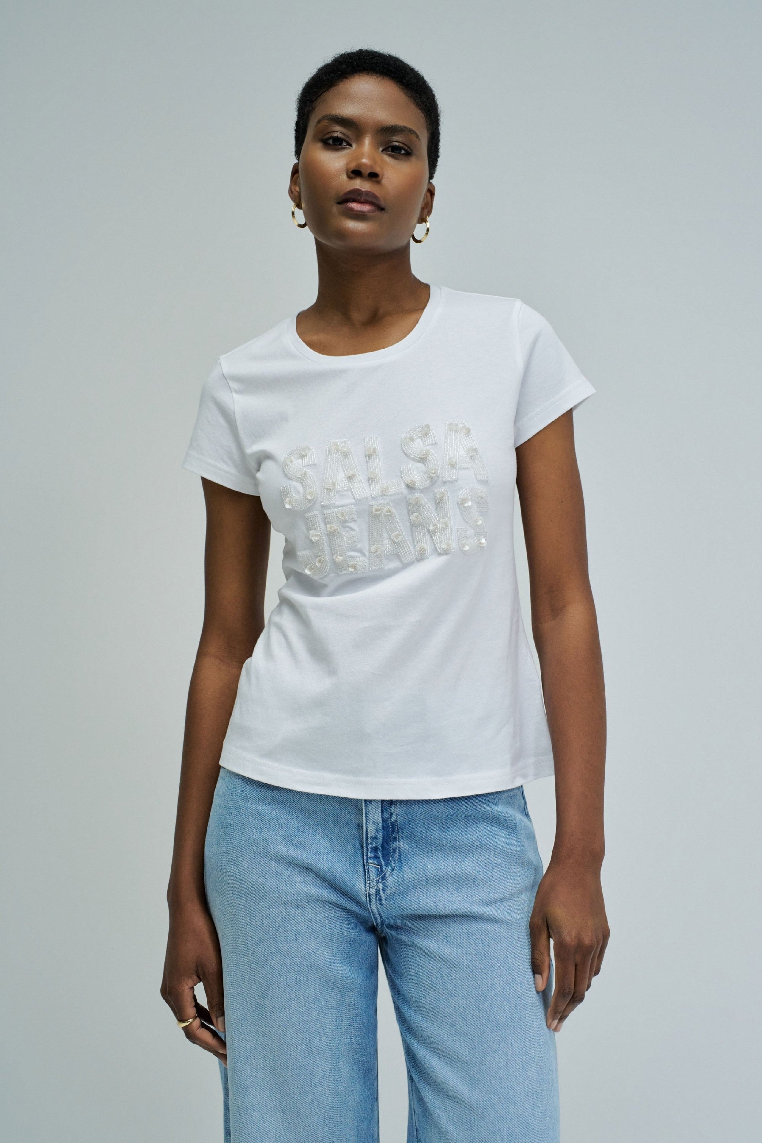 Embellishment Branding T-Shirt in White T-Shirts Salsa Jeans