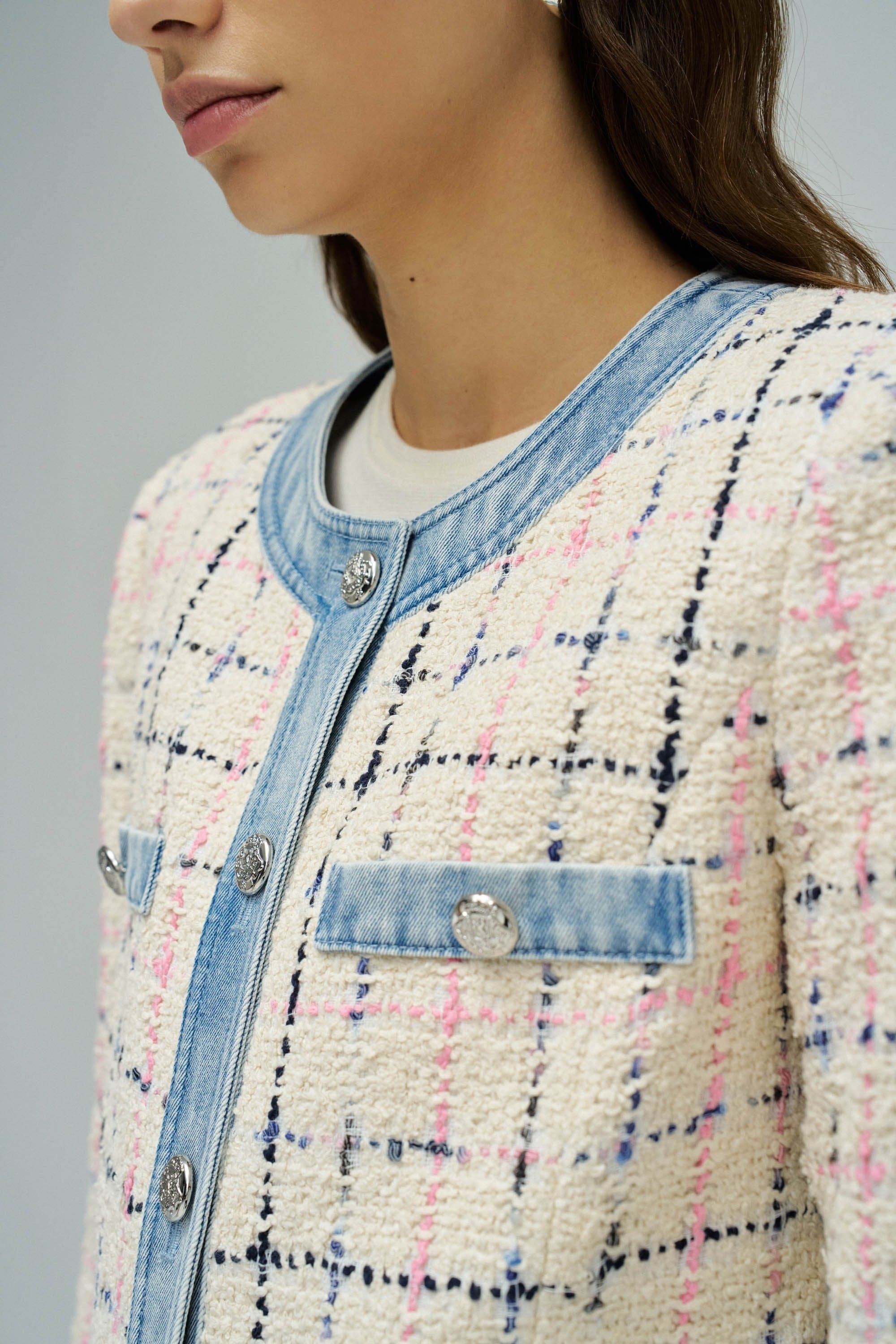 Chanel-style tweed jacket in light beige V2 jackets Salsa Jeans