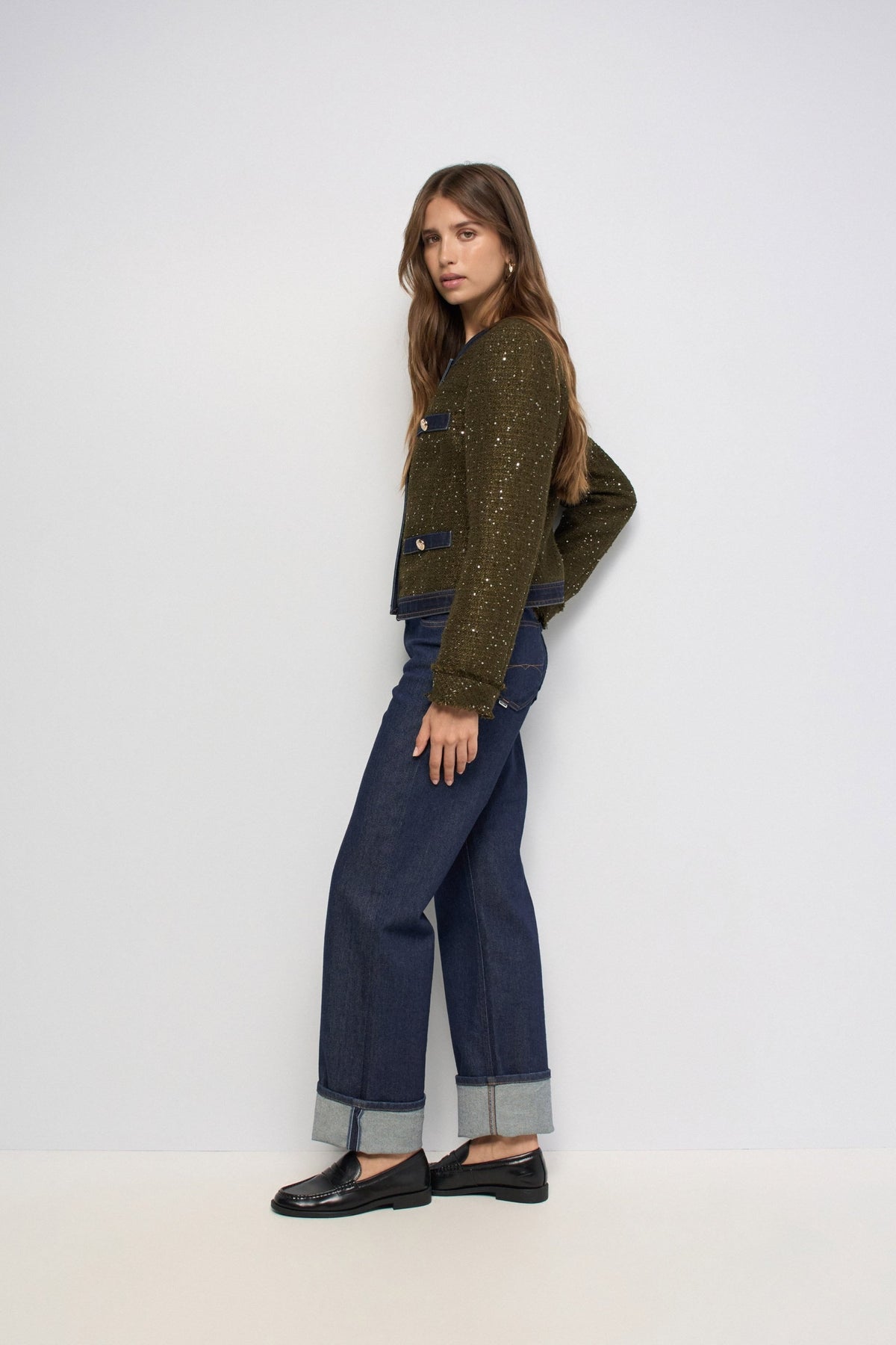 Kurze Tweedjacke mit Knöpfen in Dark Green V1 Jacken Salsa Jeans
