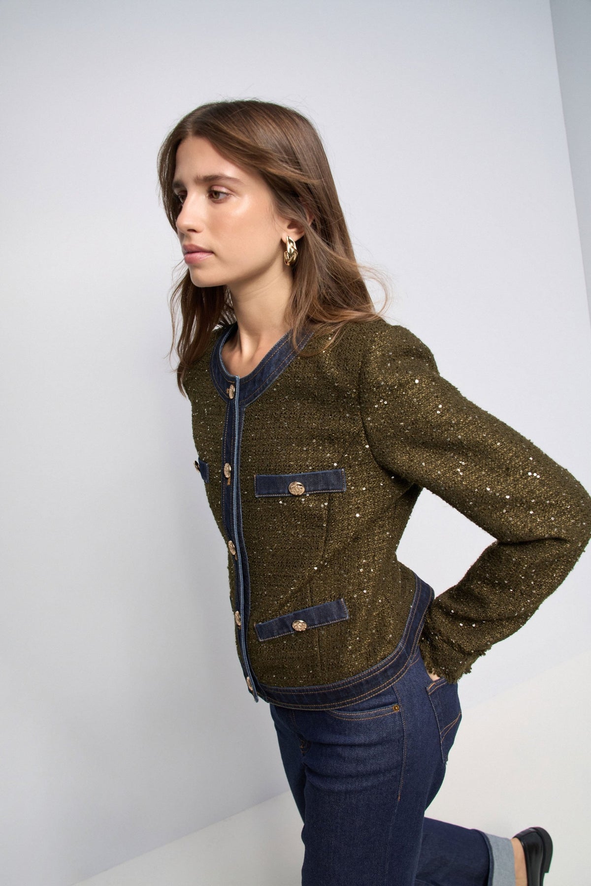Kurze Tweedjacke mit Knöpfen in Dark Green V1 Jacken Salsa Jeans
