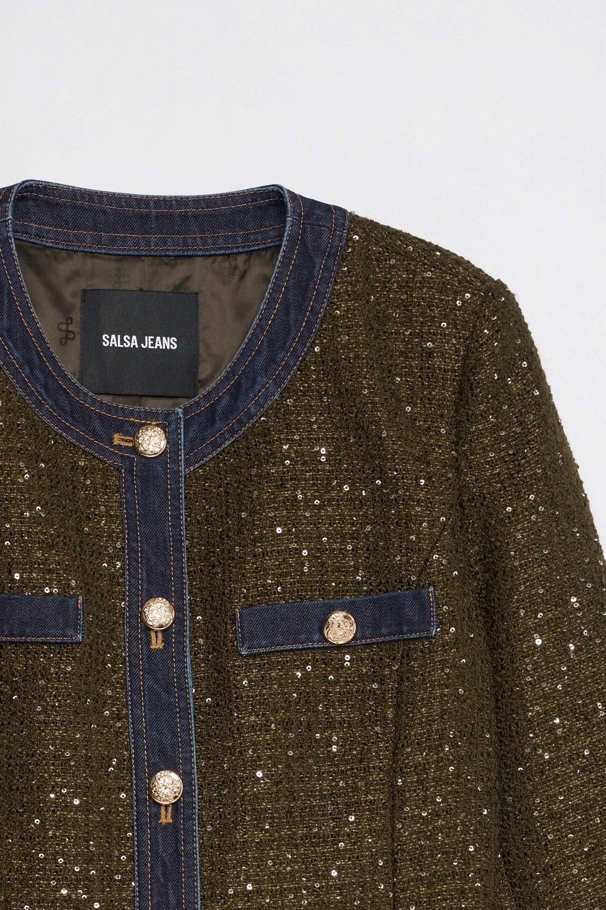 Kurze Tweedjacke mit Knöpfen in Dark Green V1 Jacken Salsa Jeans