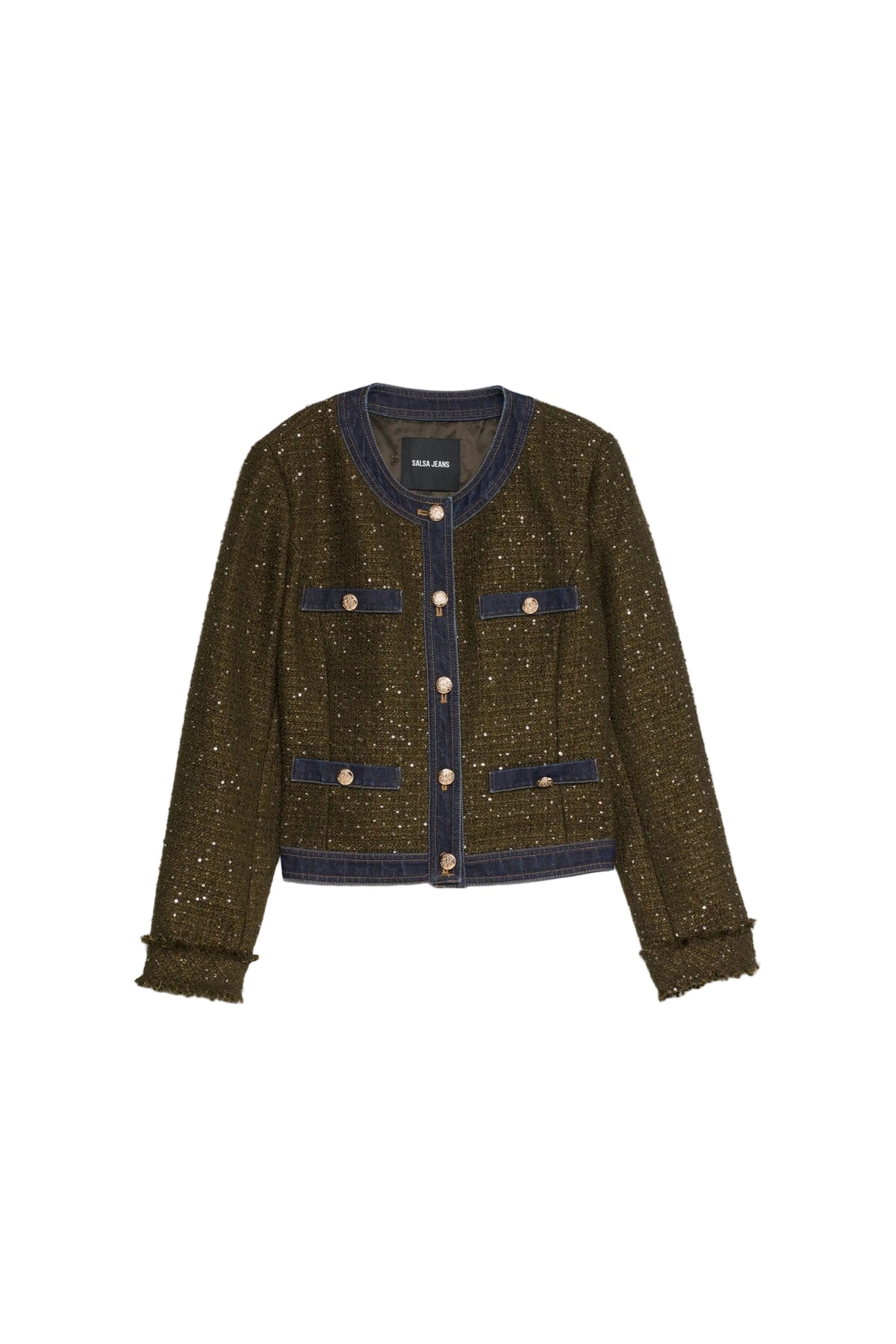 Kurze Tweedjacke mit Knöpfen in Dark Green V1 Jacken Salsa Jeans