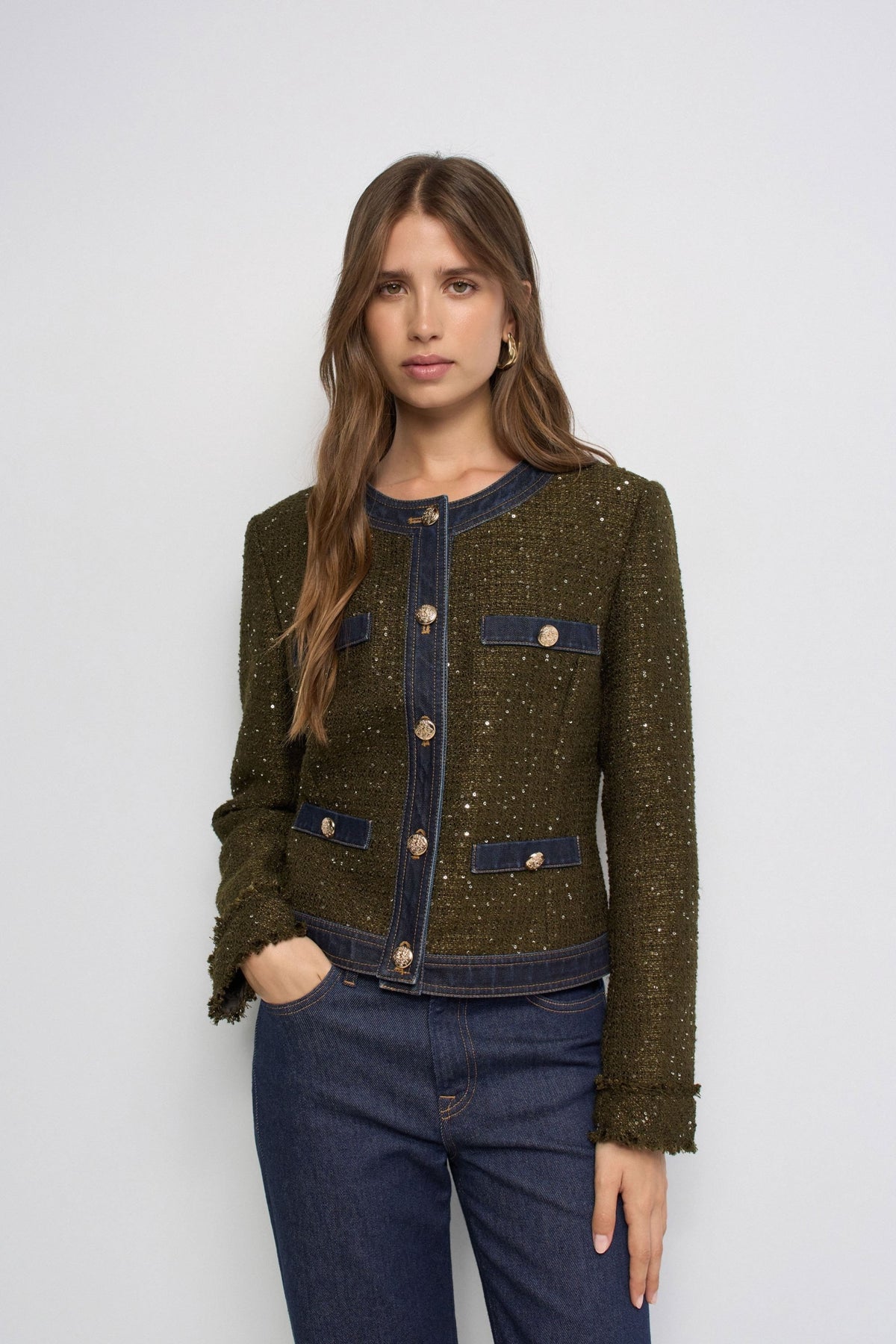 Kurze Tweedjacke mit Knöpfen in Dark Green V1 Jacken Salsa Jeans