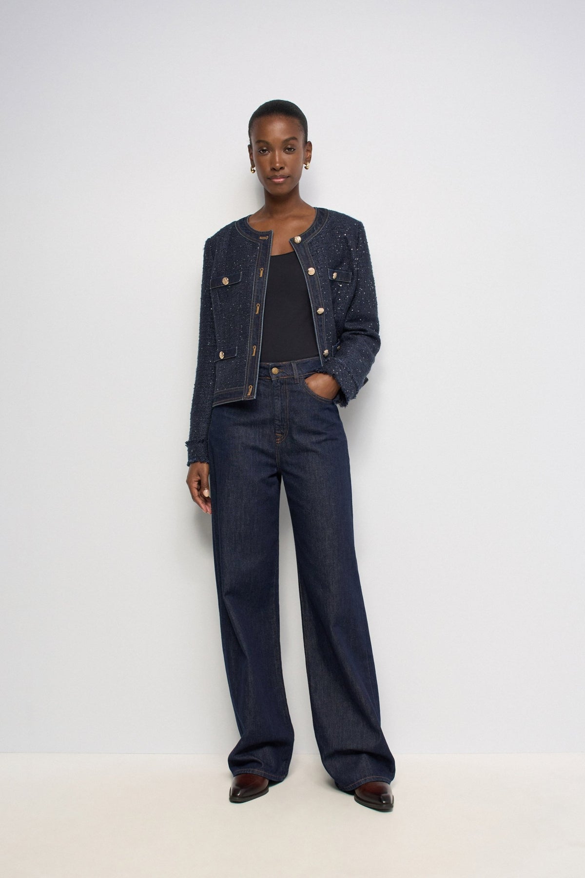 Kurze Tweedjacke mit Knöpfen in Dark Blue Jacken Salsa Jeans