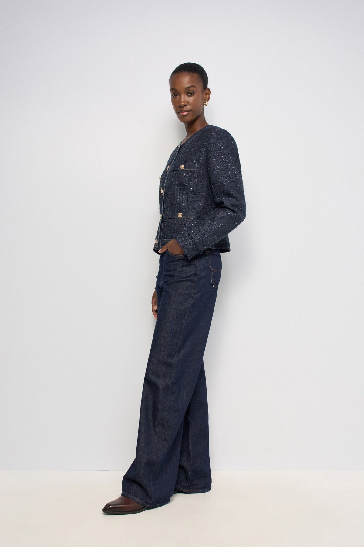 Kurze Tweedjacke mit Knöpfen in Dark Blue Jacken Salsa Jeans