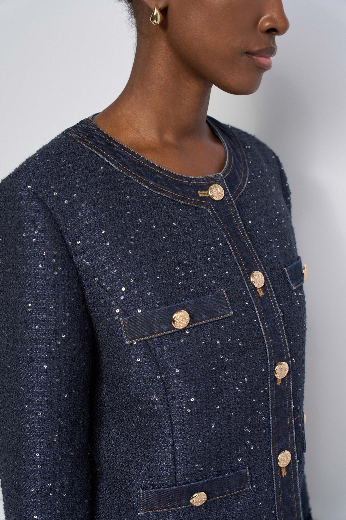 Kurze Tweedjacke mit Knöpfen in Dark Blue Jacken Salsa Jeans