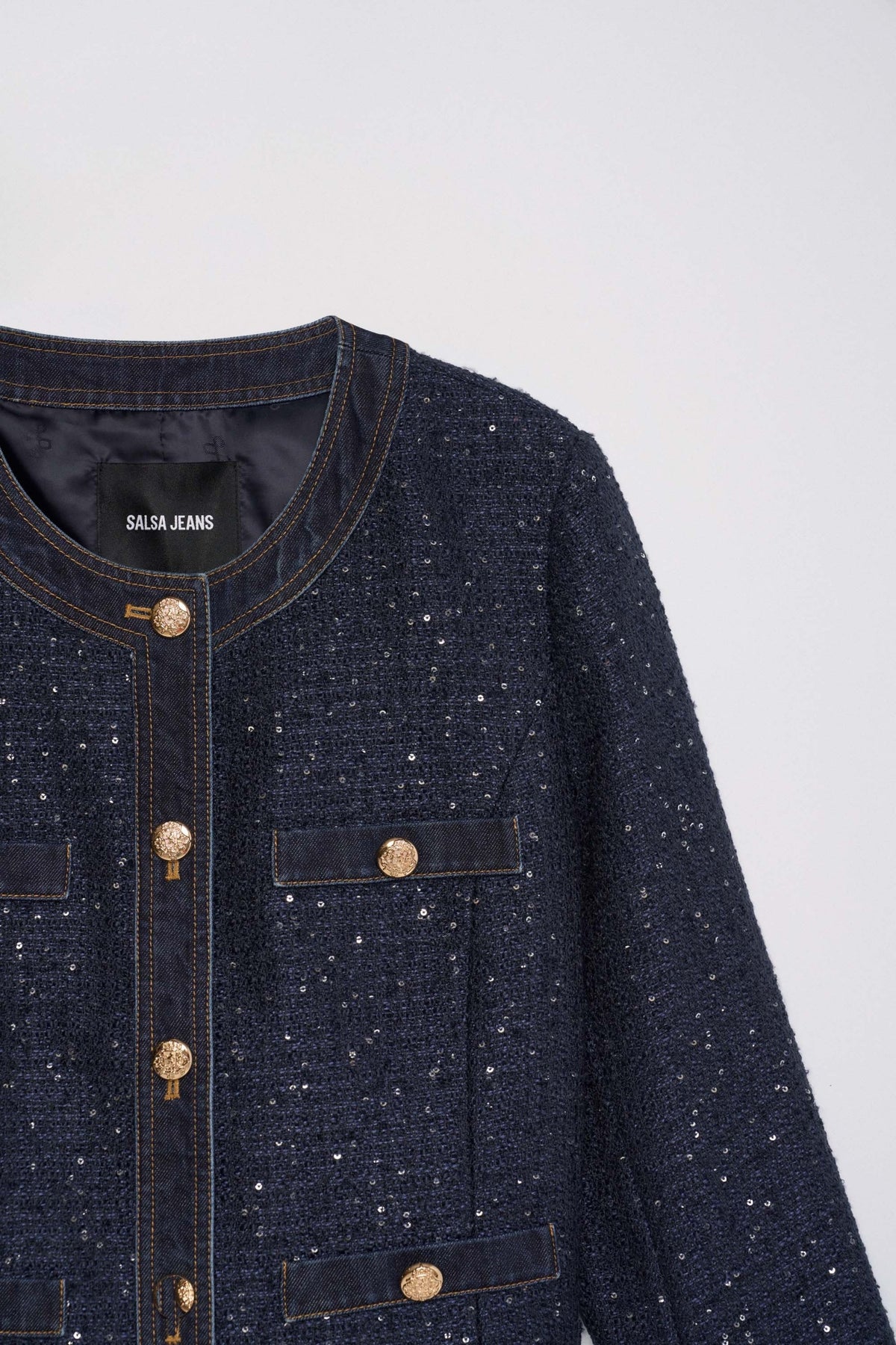Kurze Tweedjacke mit Knöpfen in Dark Blue Jacken Salsa Jeans