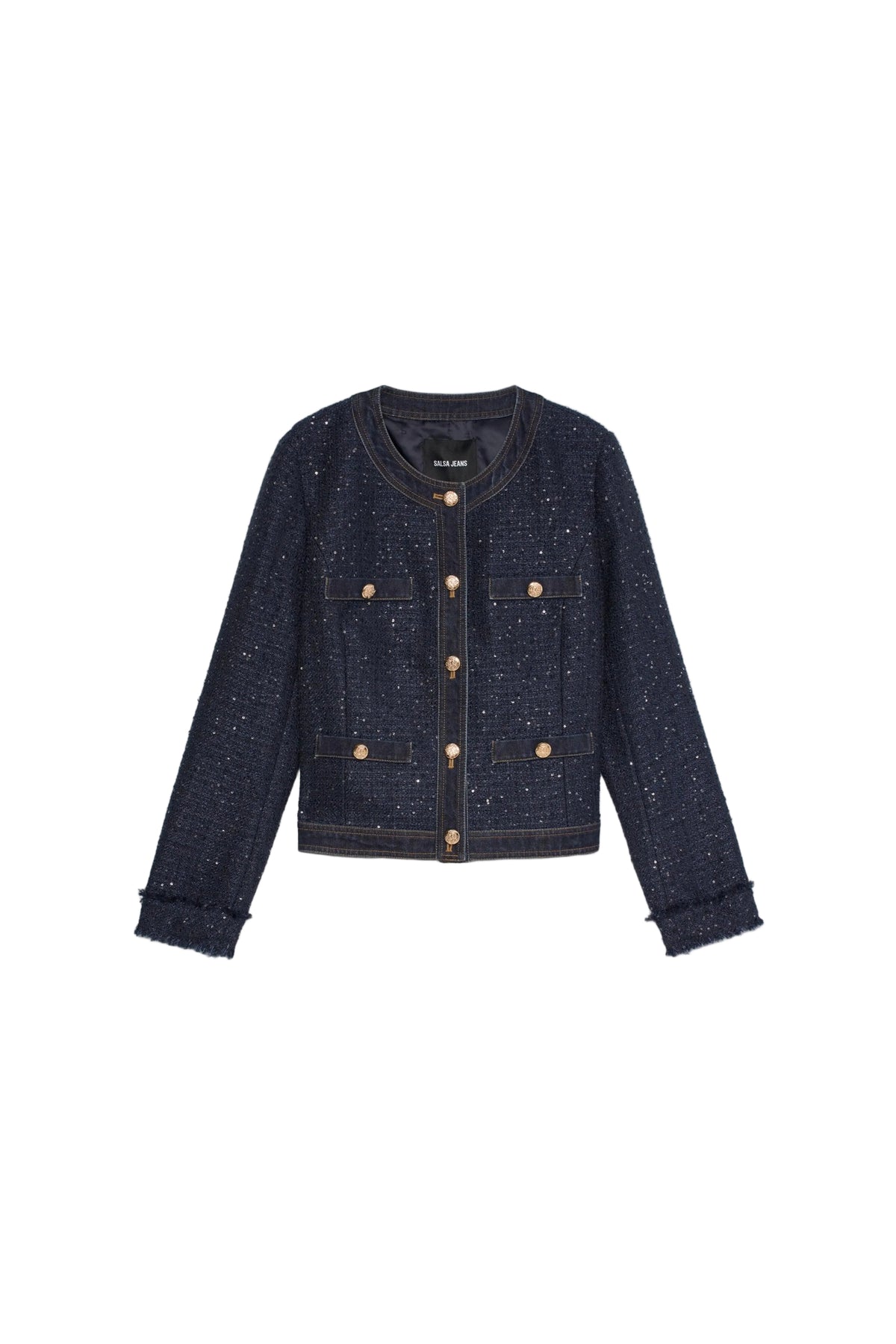 Kurze Tweedjacke mit Knöpfen in Dark Blue Jacken Salsa Jeans