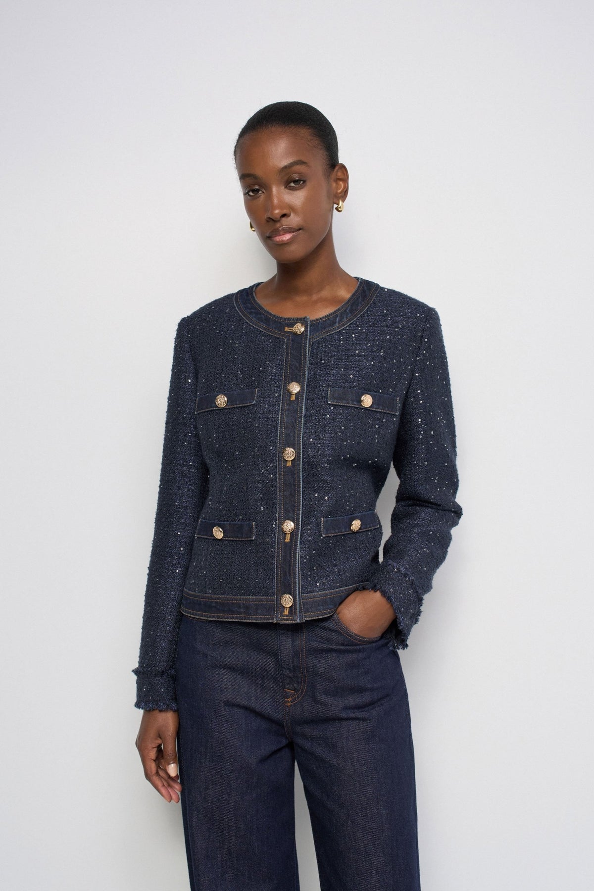 Kurze Tweedjacke mit Knöpfen in Dark Blue Jacken Salsa Jeans