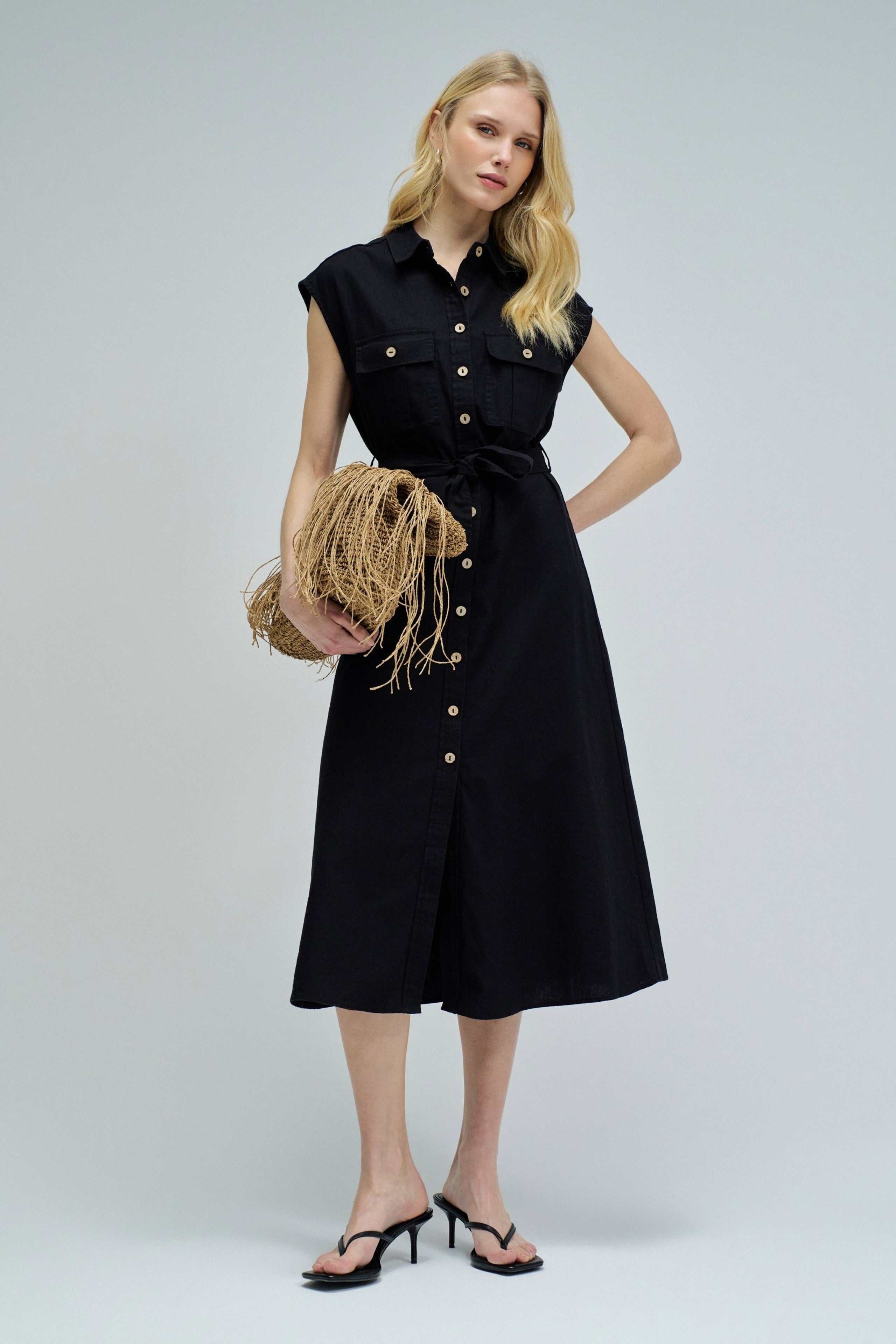 Sleeveless Shirt Dress in Black Kleider Salsa Jeans