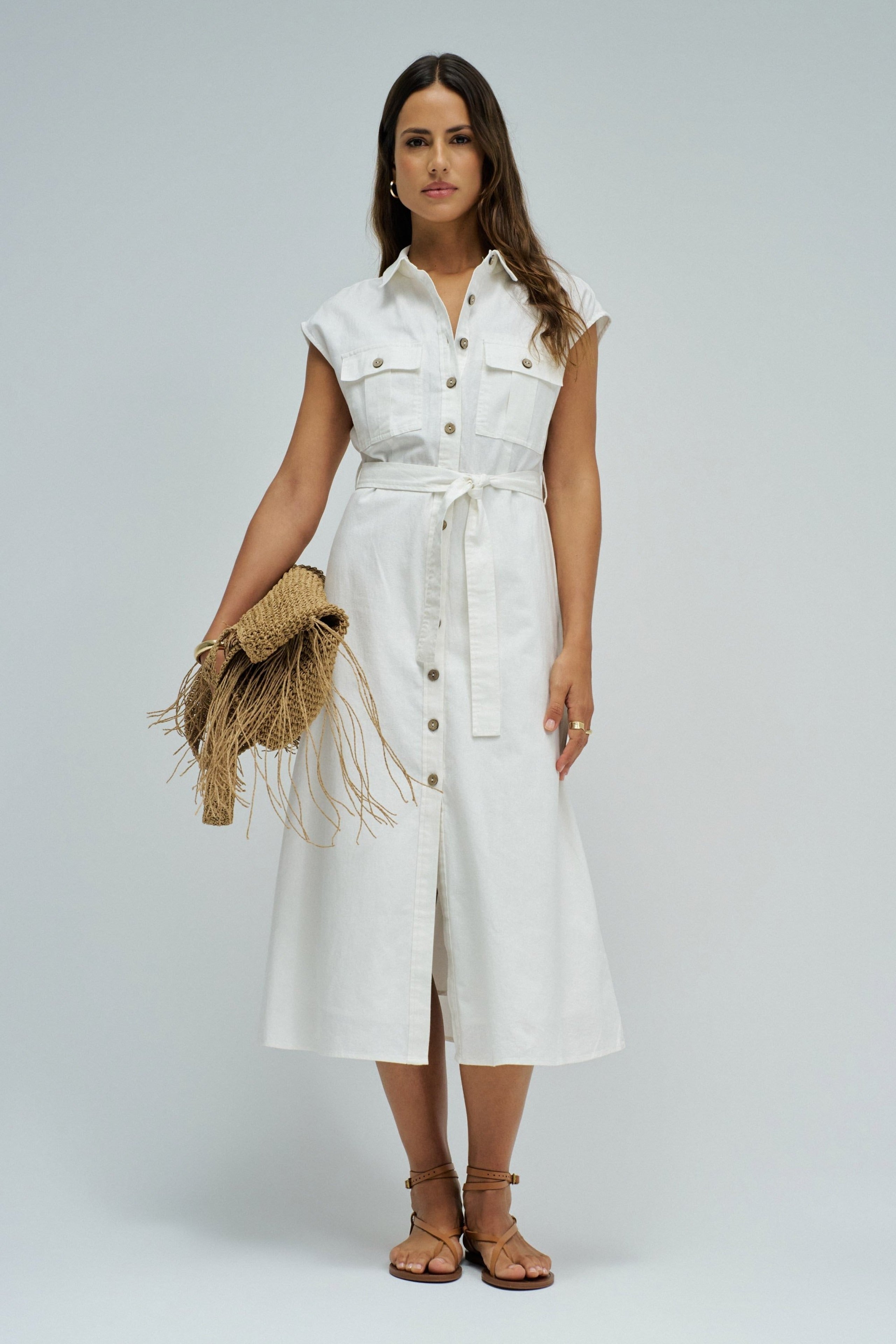 Sleeveless Shirt Dress in White Kleider Salsa Jeans