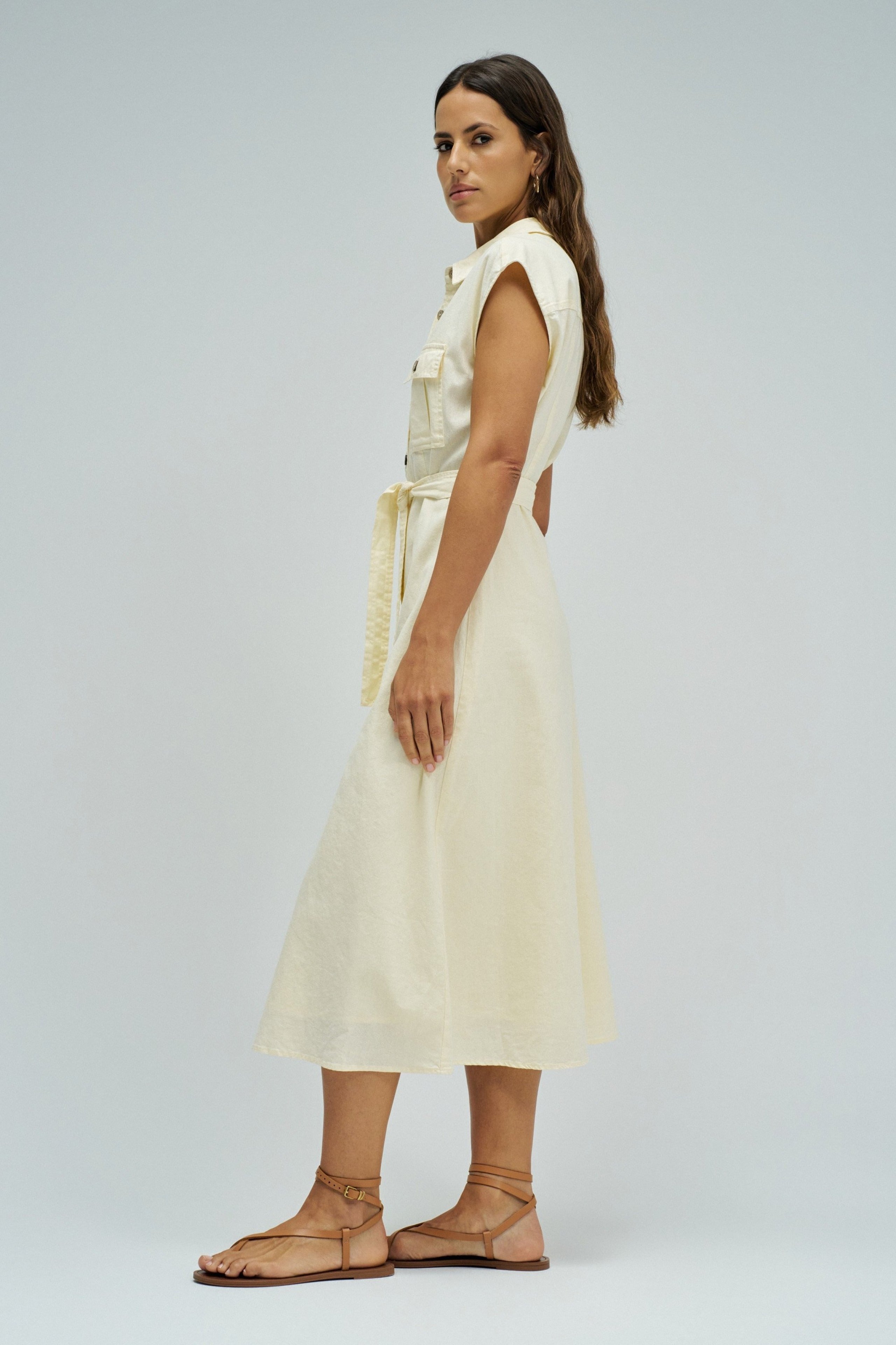 Sleeveless Shirt Dress in Light Yellow Kleider Salsa Jeans