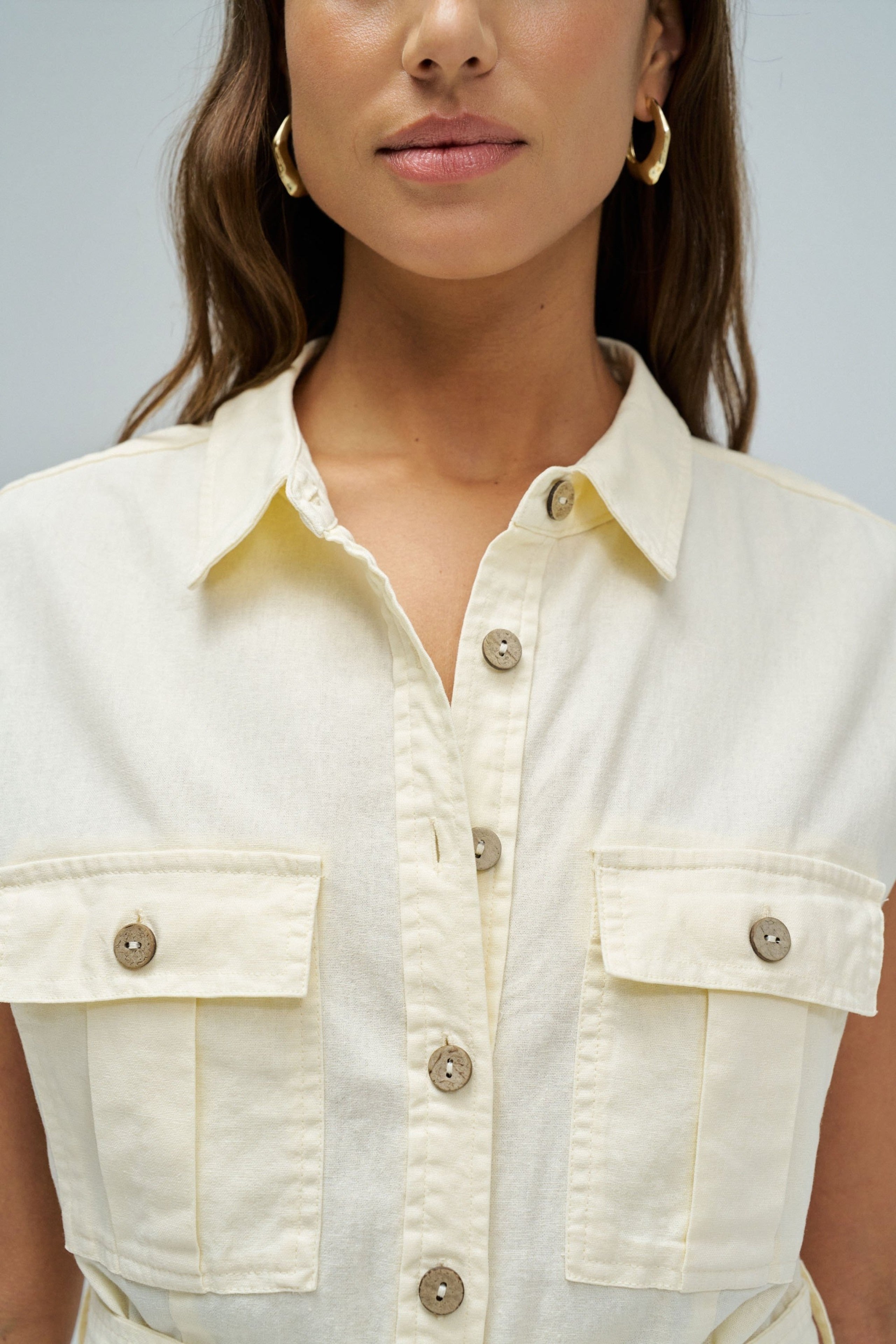 Sleeveless Shirt Dress in Light Yellow Kleider Salsa Jeans