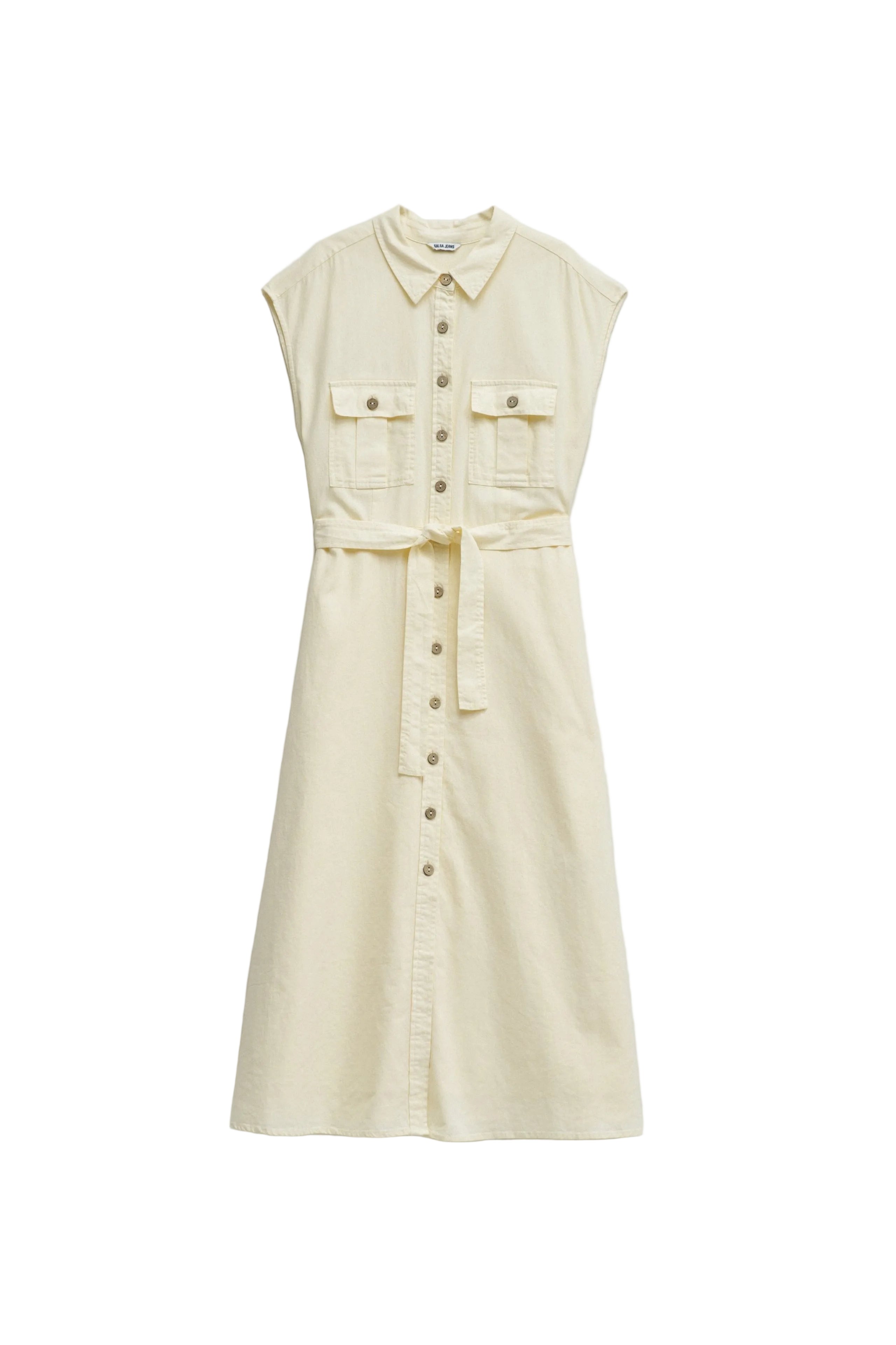 Sleeveless Shirt Dress in Light Yellow Kleider Salsa Jeans
