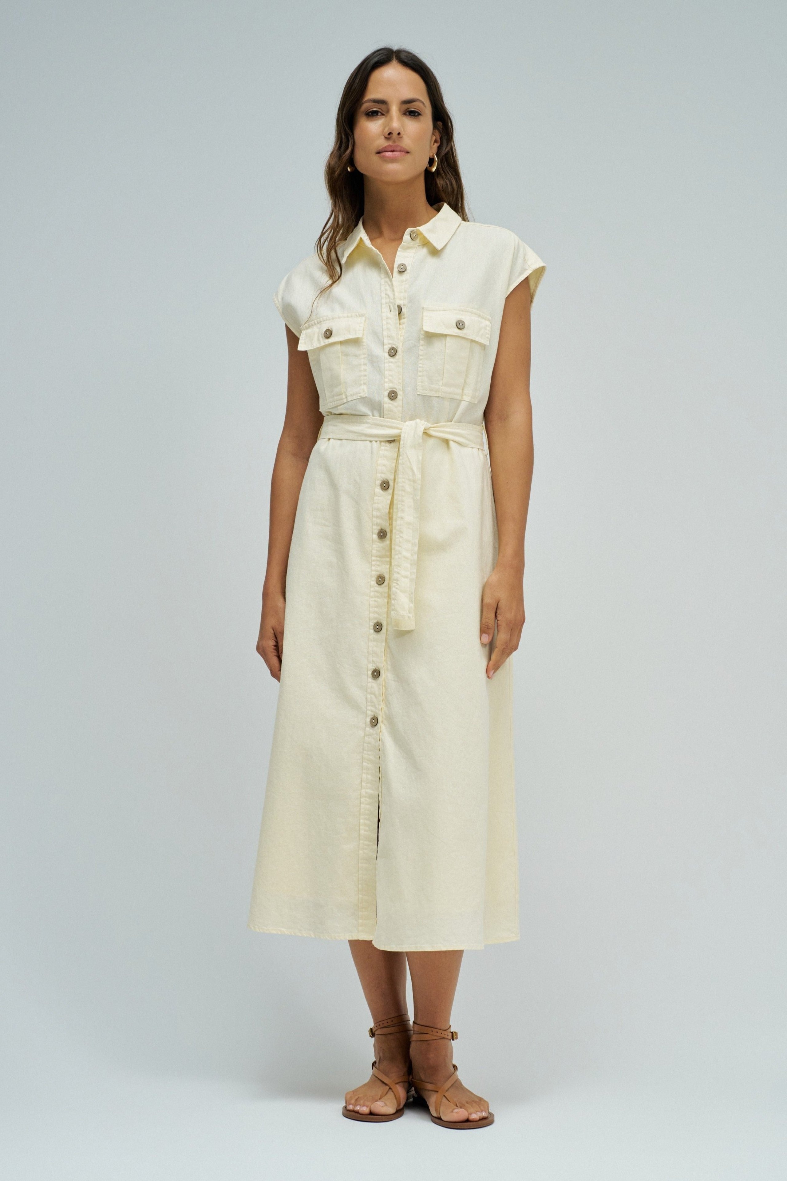 Sleeveless Shirt Dress in Light Yellow Kleider Salsa Jeans