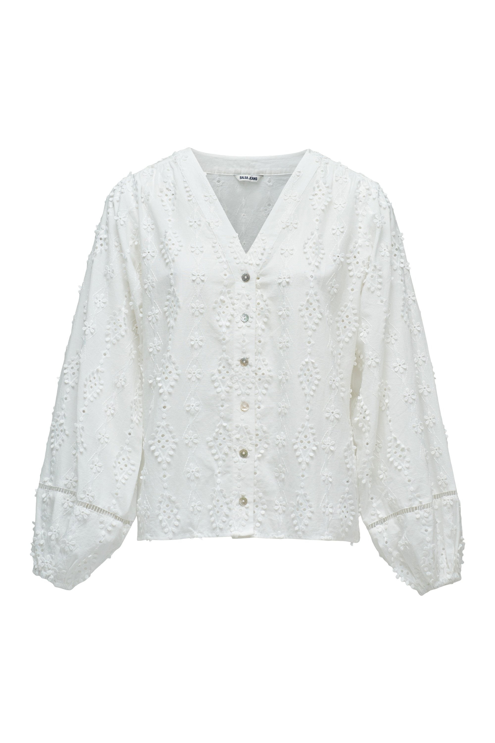 Textured Shirt Lace Detail in White Hemden Salsa Jeans