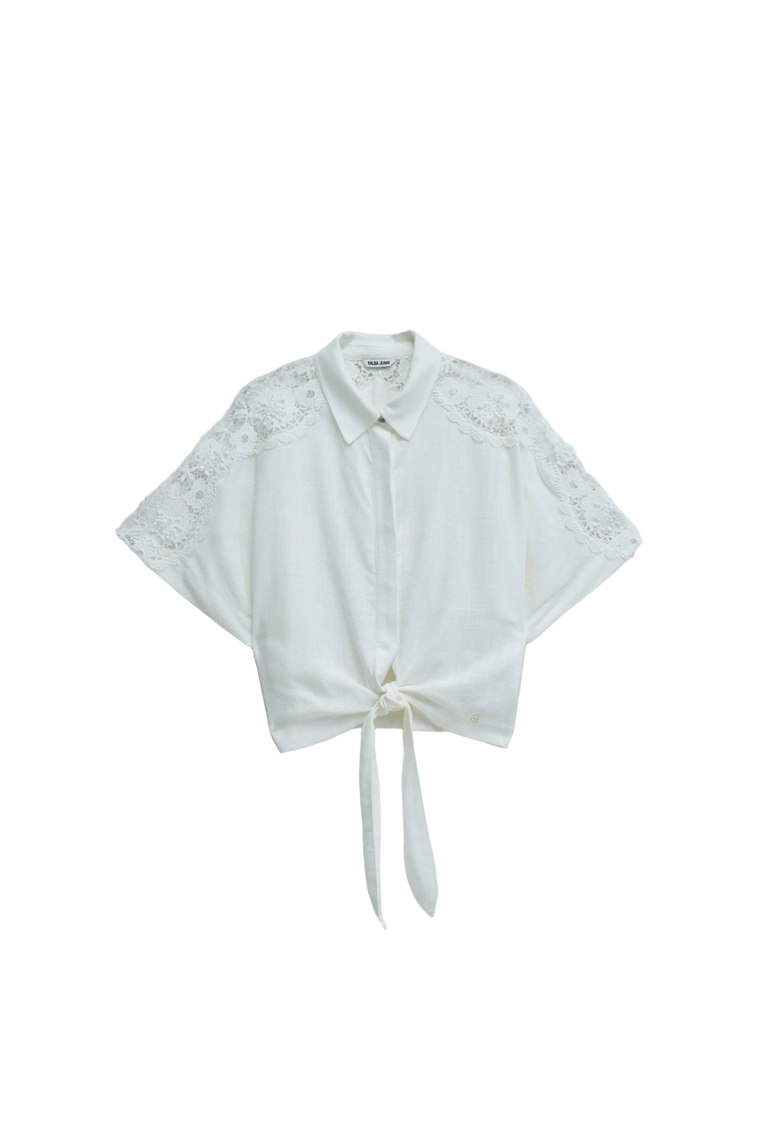 Front Knot Short Sleeve Shirt in White Hemden Salsa Jeans