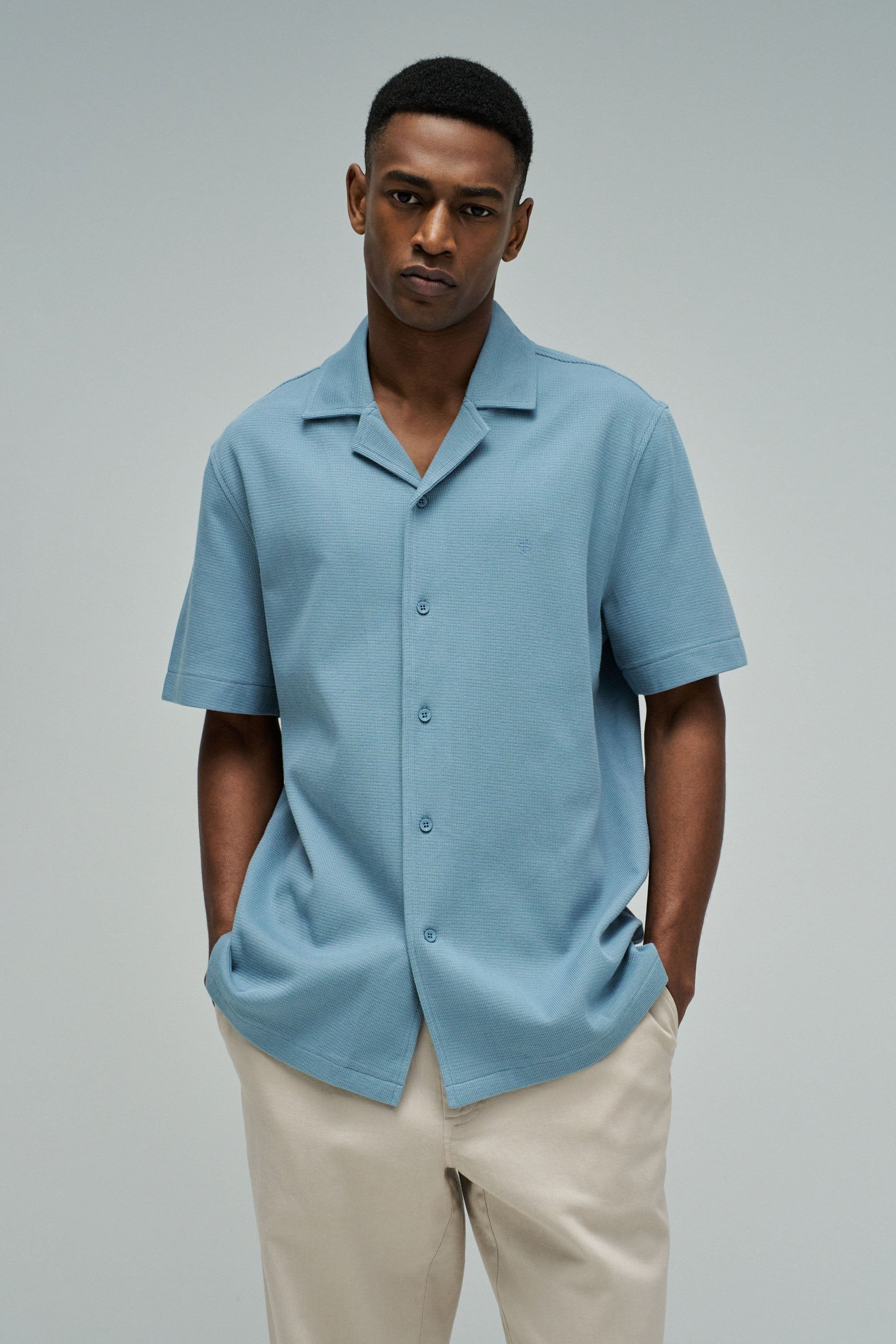 Shirt Textured Waffle in Medium Blue V1 Hemden Salsa Jeans