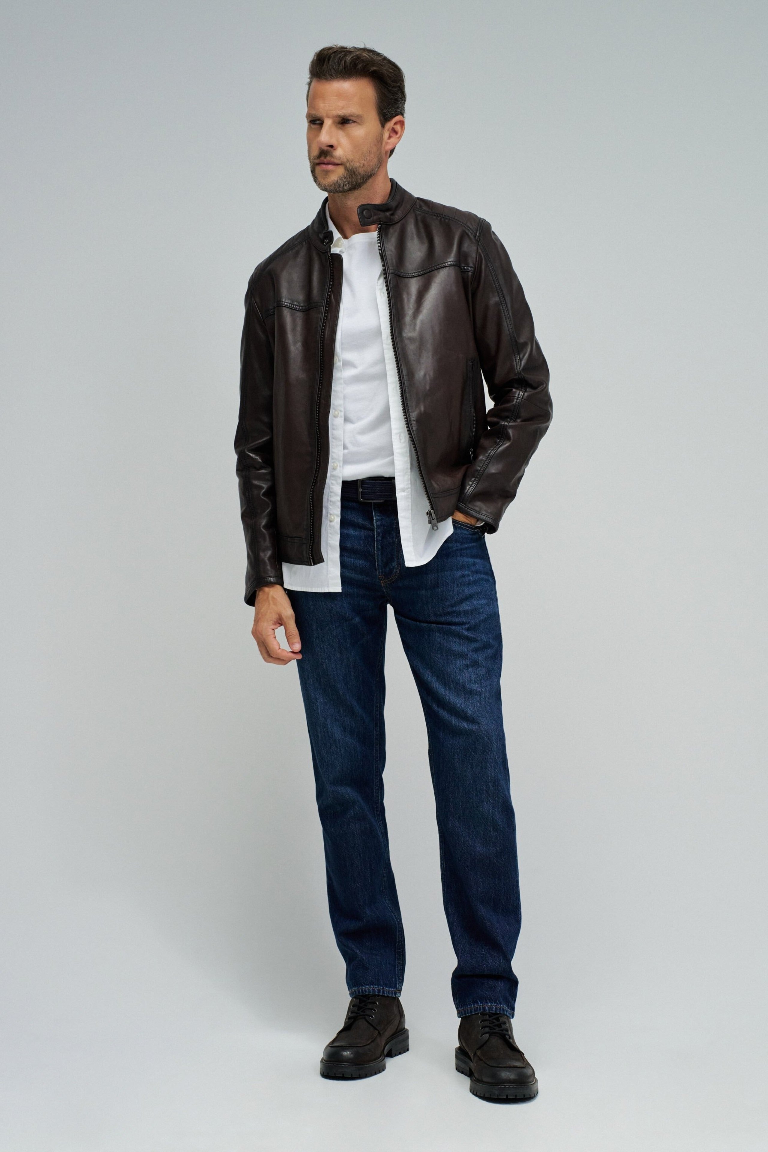 Faux Leather Bikerjacke in Dark Brown Jacken Salsa Jeans