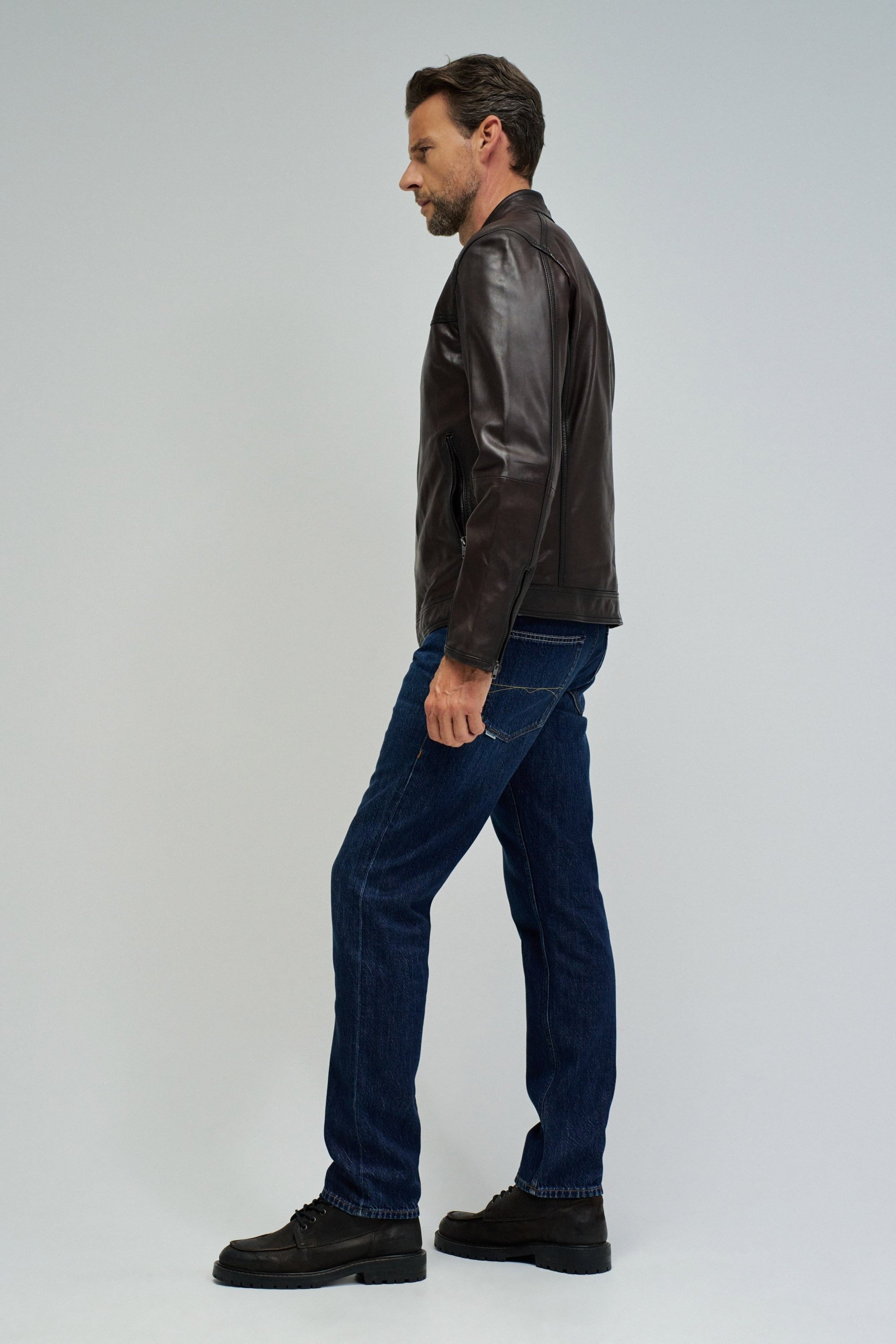 Faux Leather Bikerjacke in Dark Brown Jacken Salsa Jeans