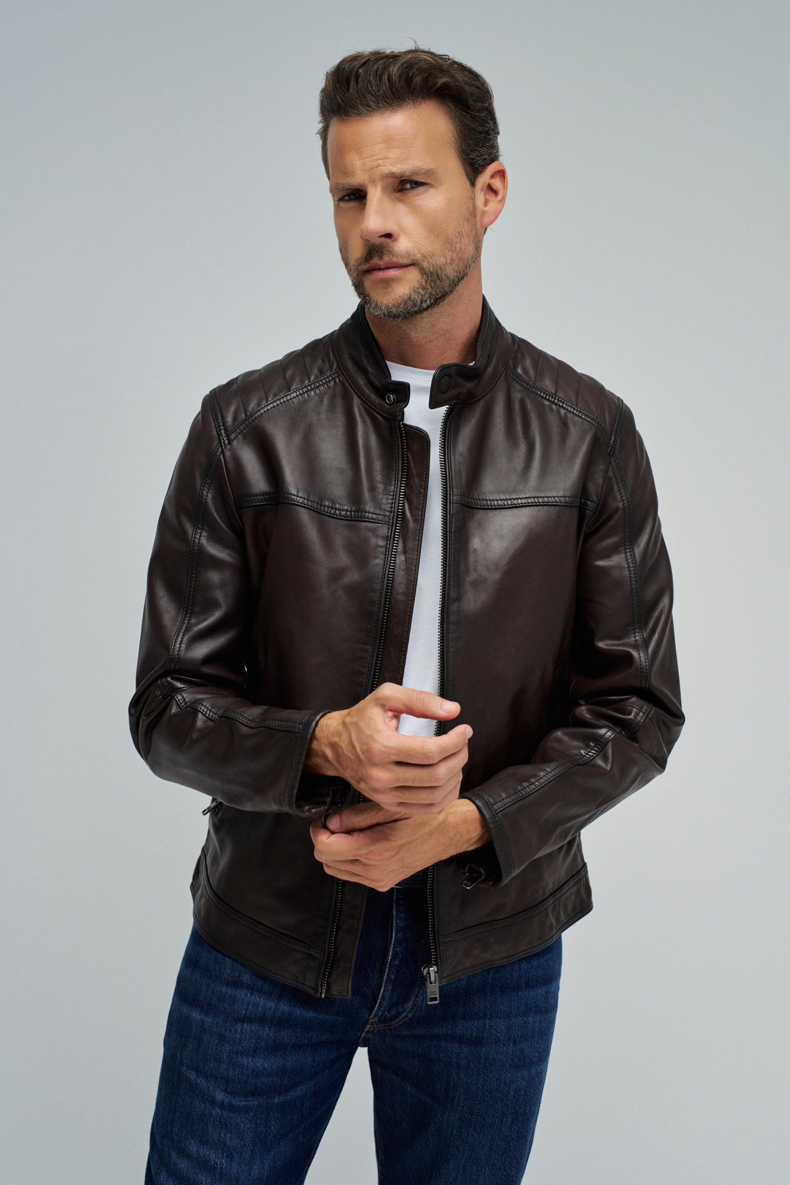 Faux Leather Bikerjacke in Dark Brown Jacken Salsa Jeans