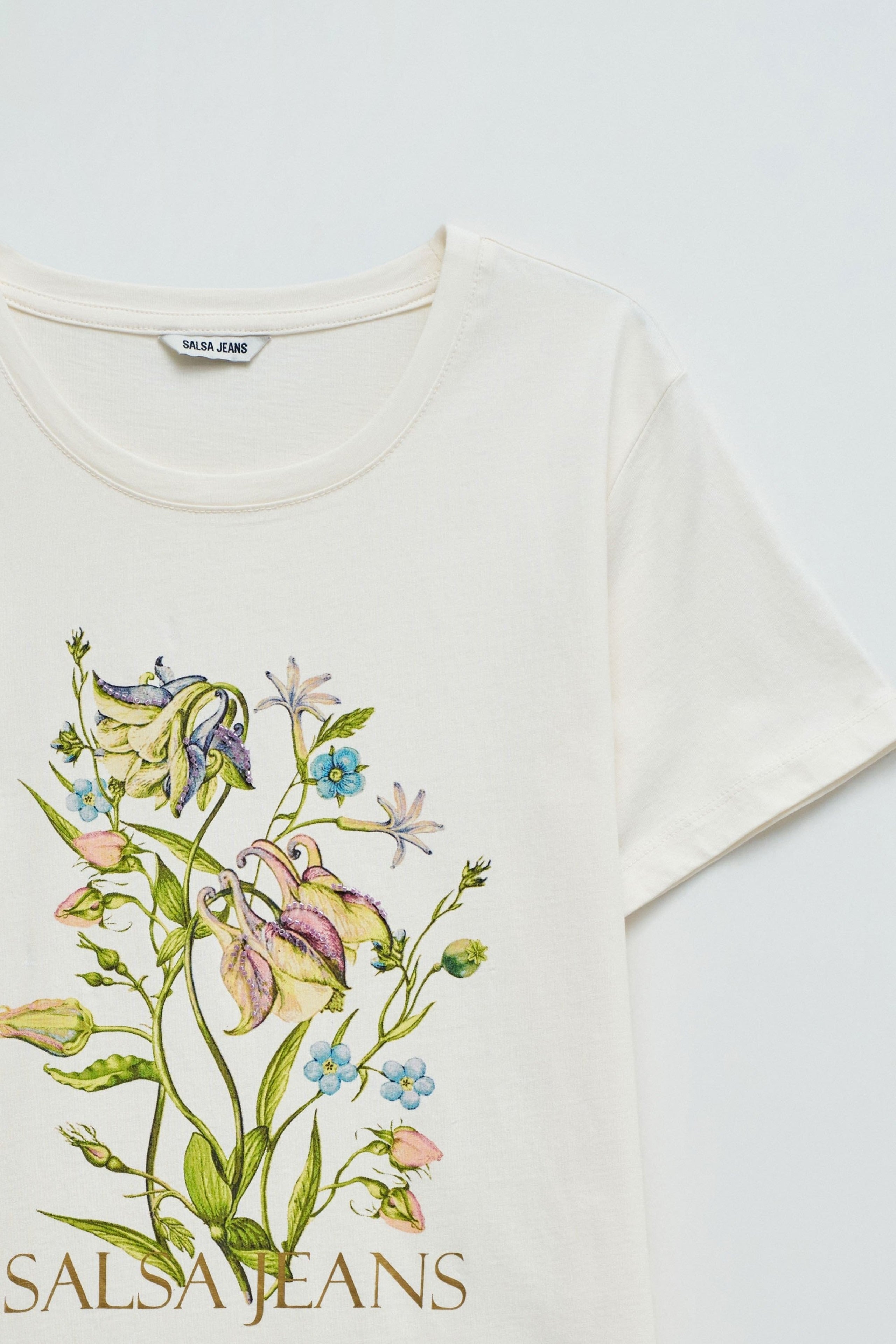 Flower Print T-Shirt in Light Pearl V2 T-Shirts Salsa Jeans