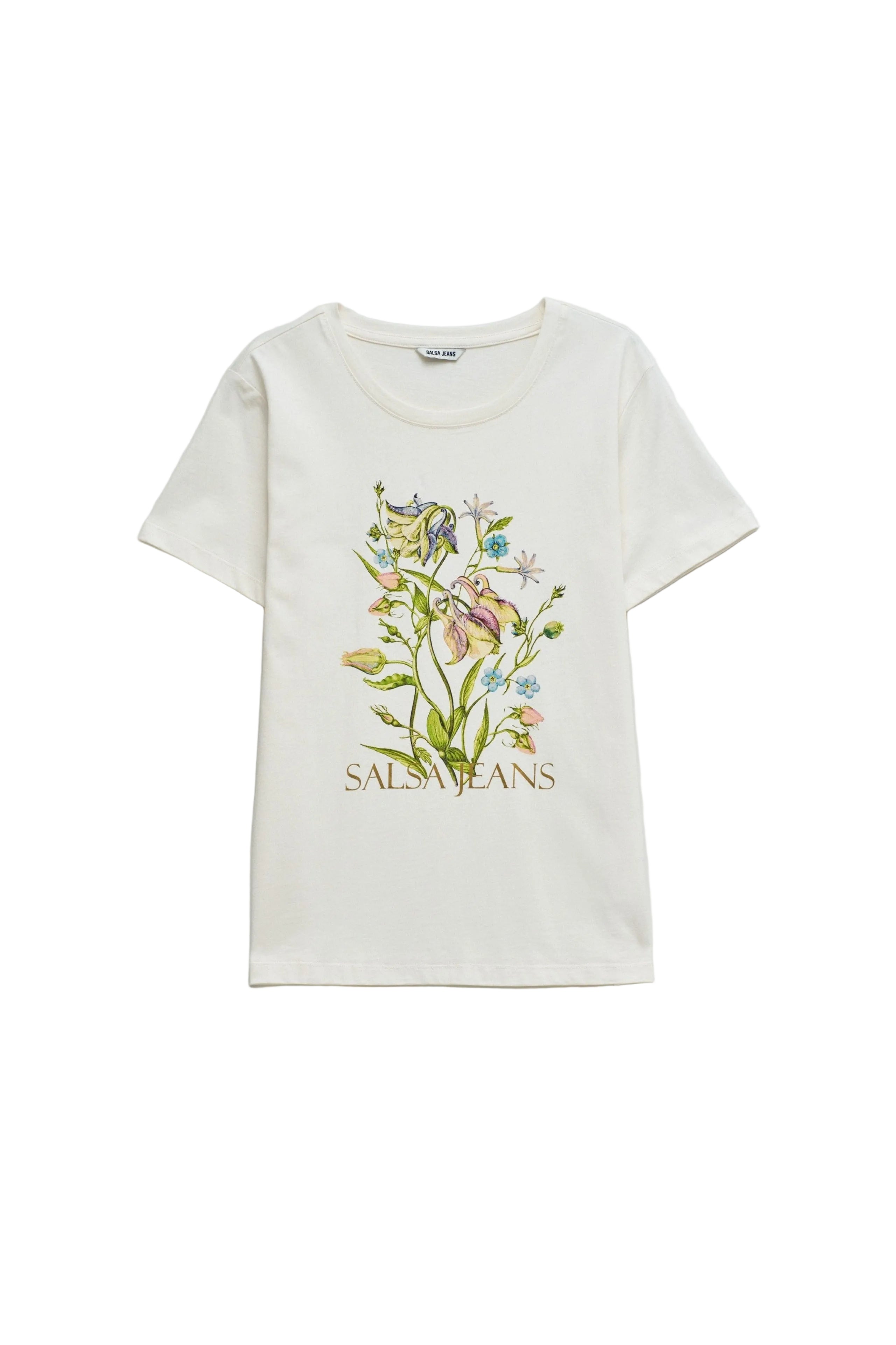 Flower Print T-Shirt in Light Pearl V2 T-Shirts Salsa Jeans