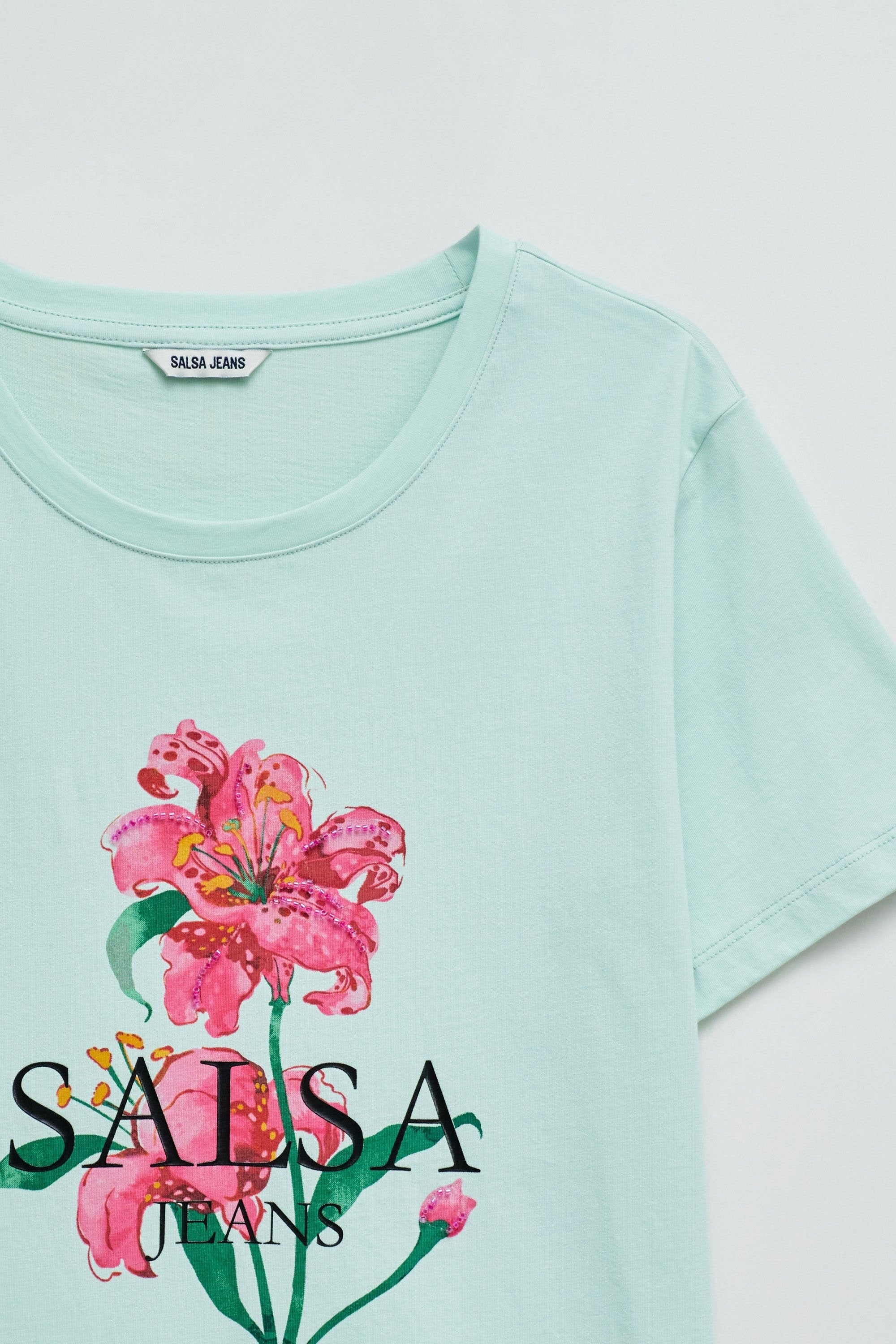 Flower Print T-Shirt in Light Green T-Shirts Salsa Jeans