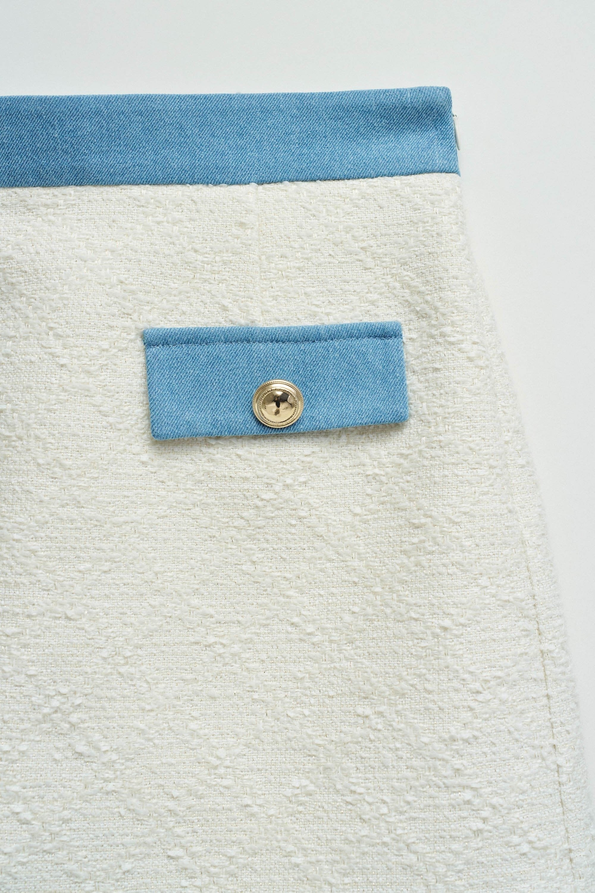 Tweed Skort With Denim Belt in Light Beige Shorts Salsa Jeans