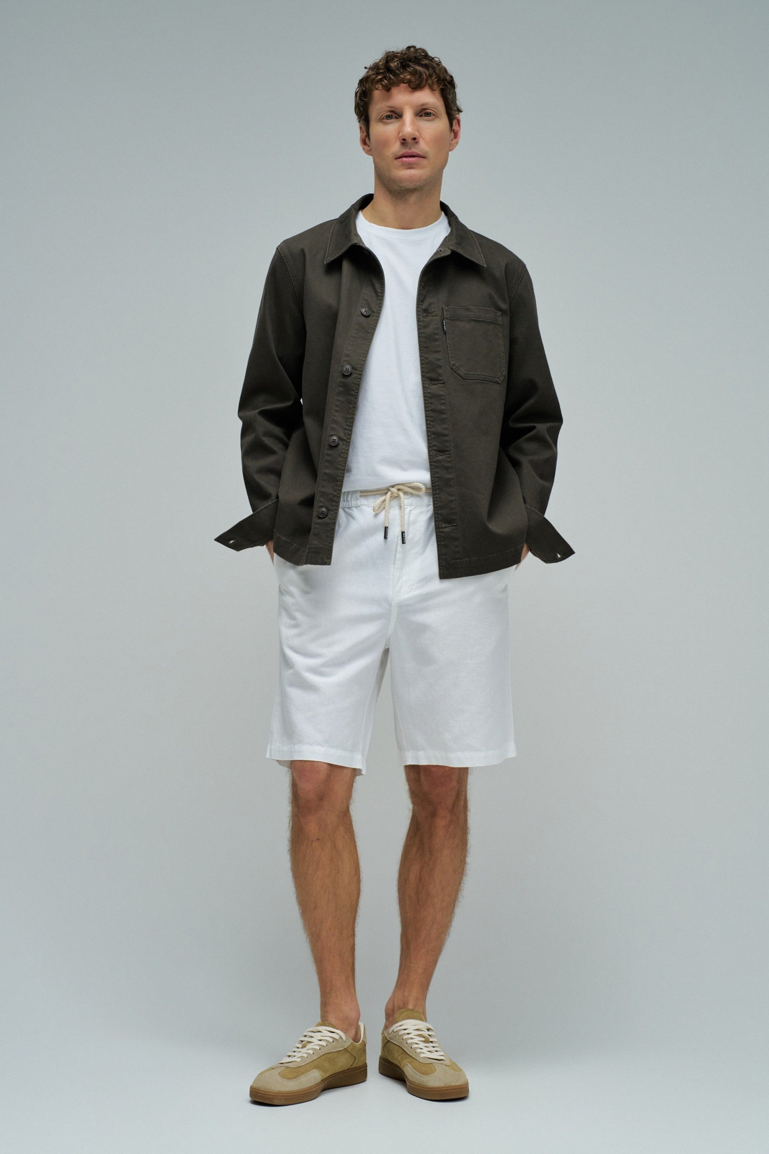 Cotton Linen Shorts in White Shorts Salsa Jeans
