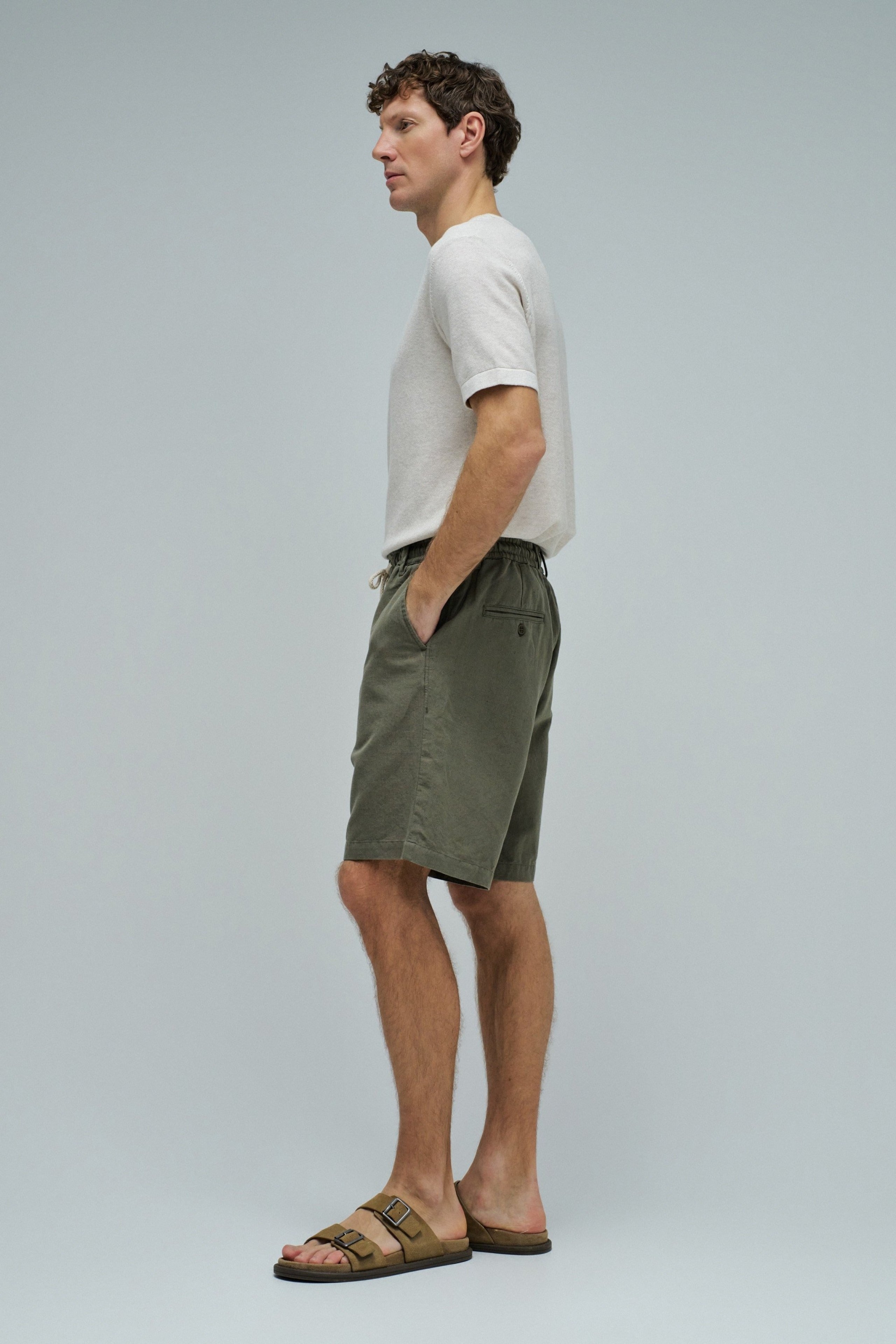Cotton Linen Shorts in Dark Green V1 Shorts Salsa Jeans