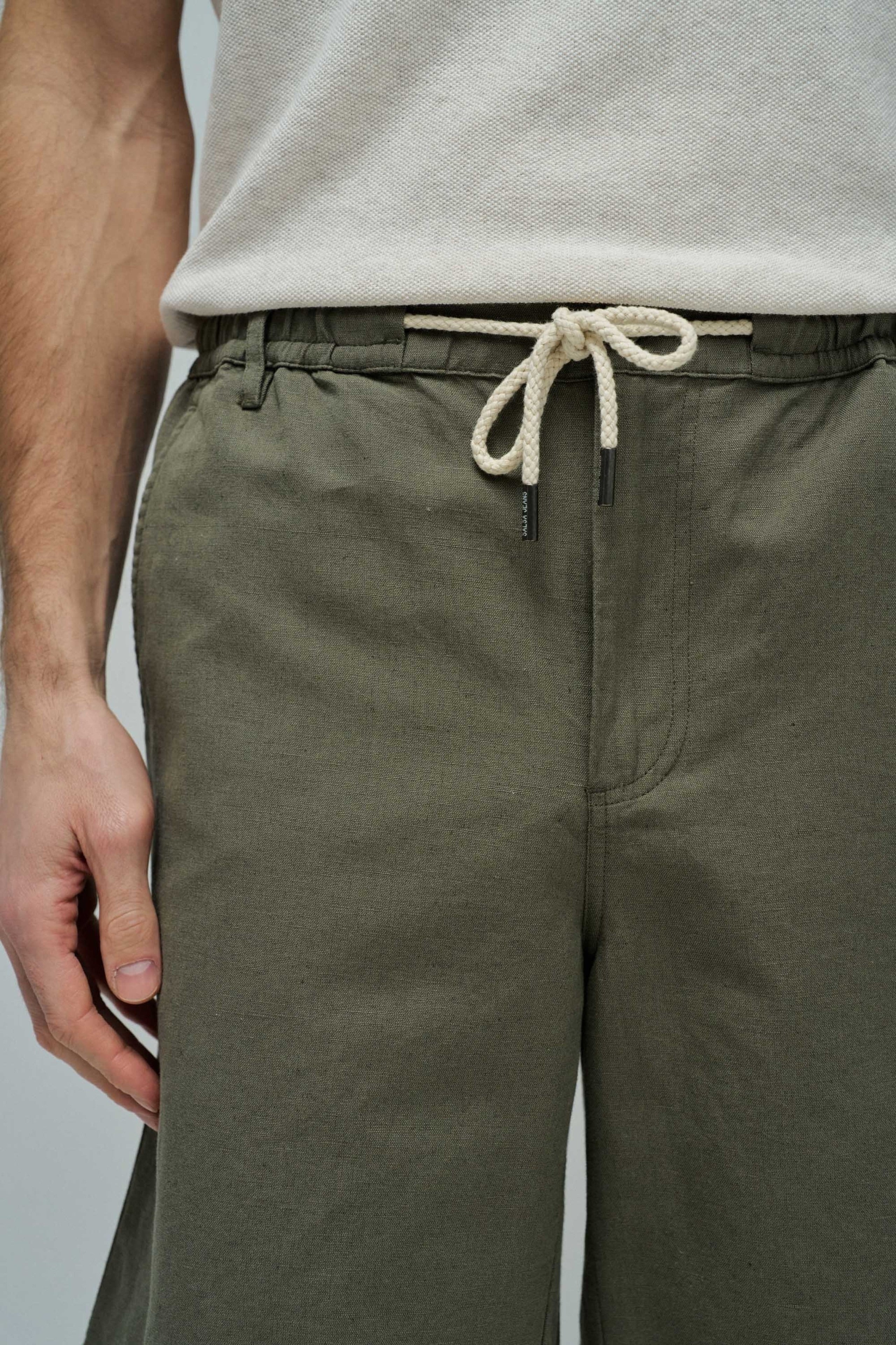 Cotton Linen Shorts in Dark Green V1 Shorts Salsa Jeans