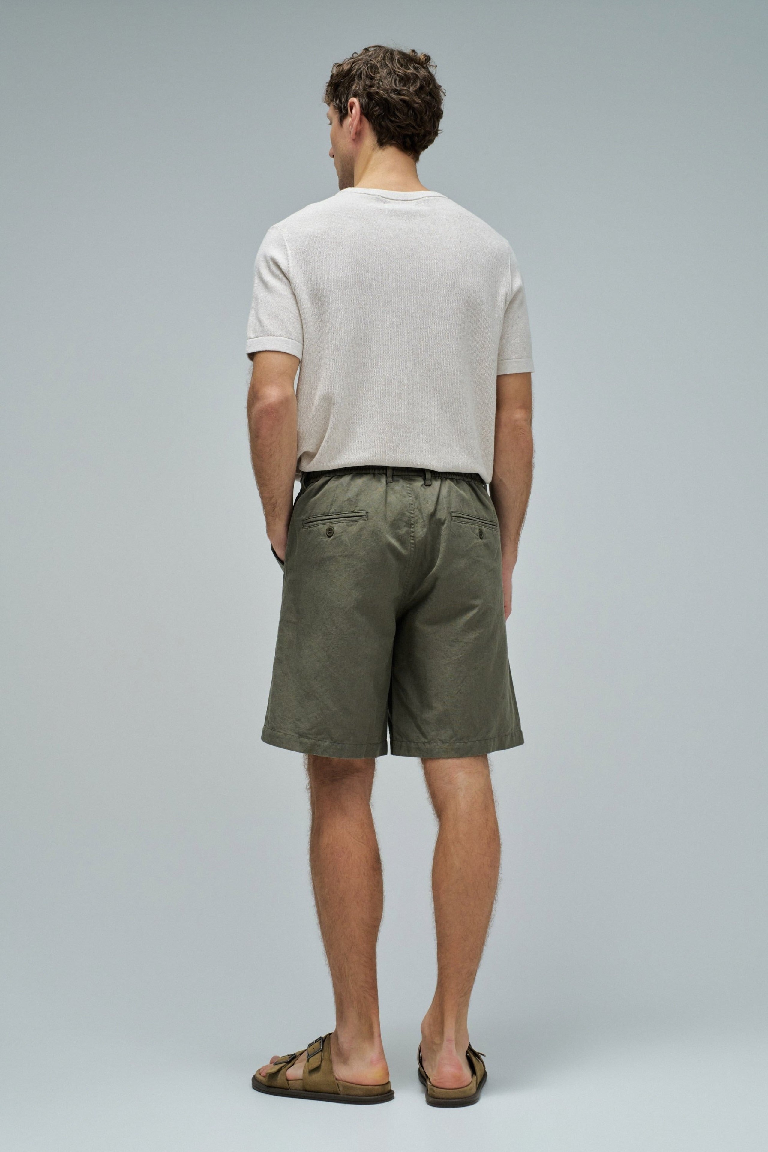 Cotton Linen Shorts in Dark Green V1 Shorts Salsa Jeans