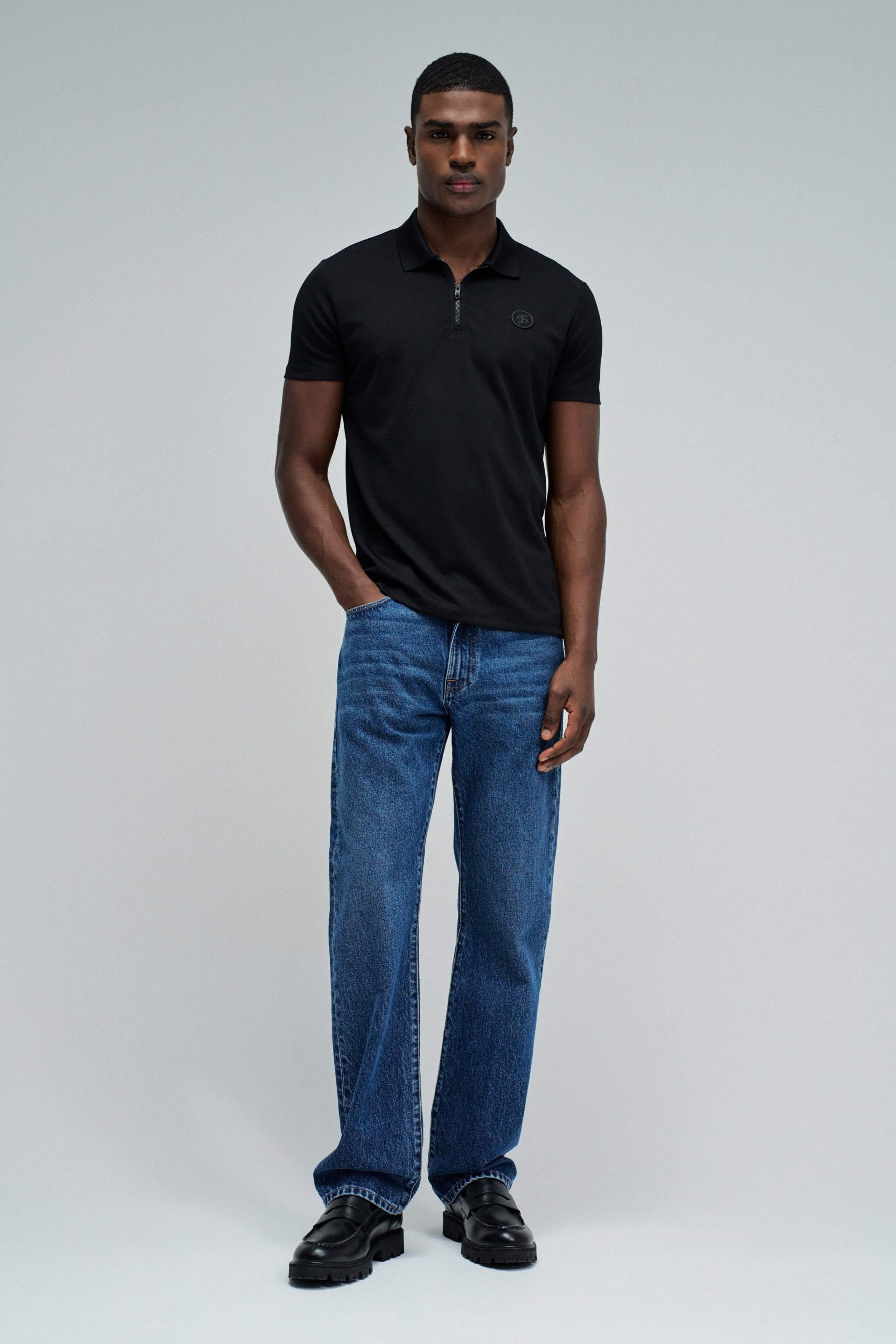 Polo Pique Structure And Zip in Black T-Shirts Salsa Jeans
