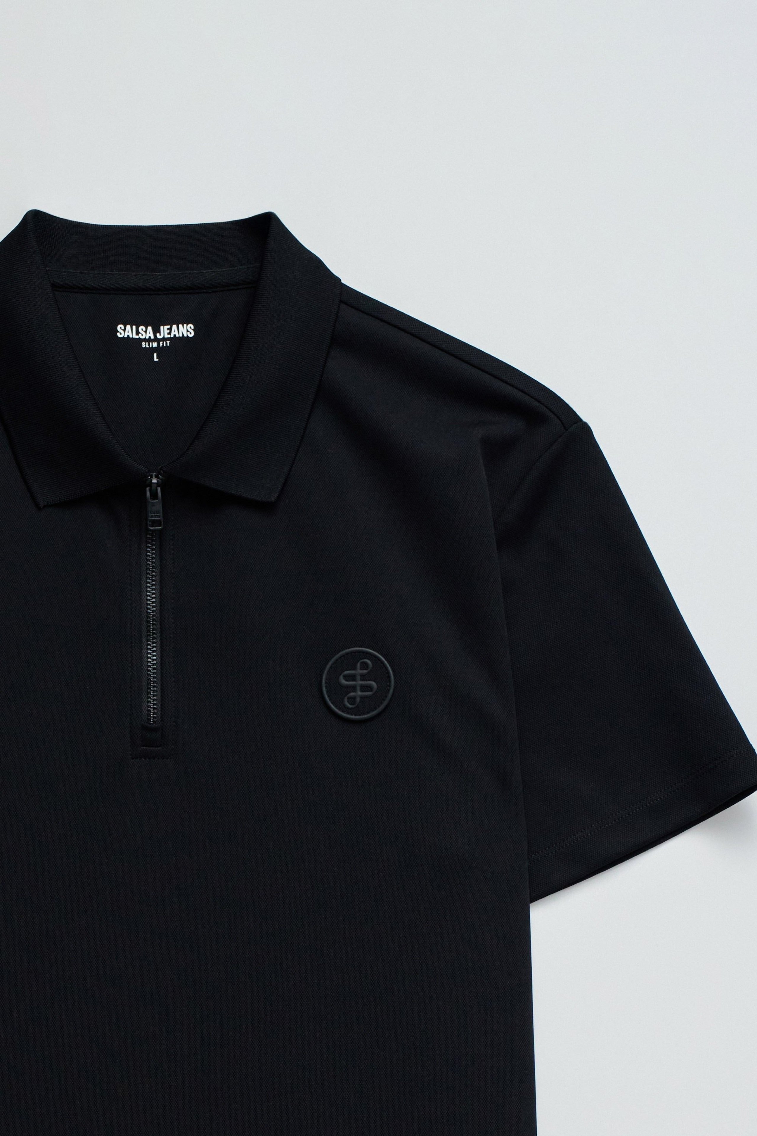 Polo Pique Structure And Zip in Black T-Shirts Salsa Jeans