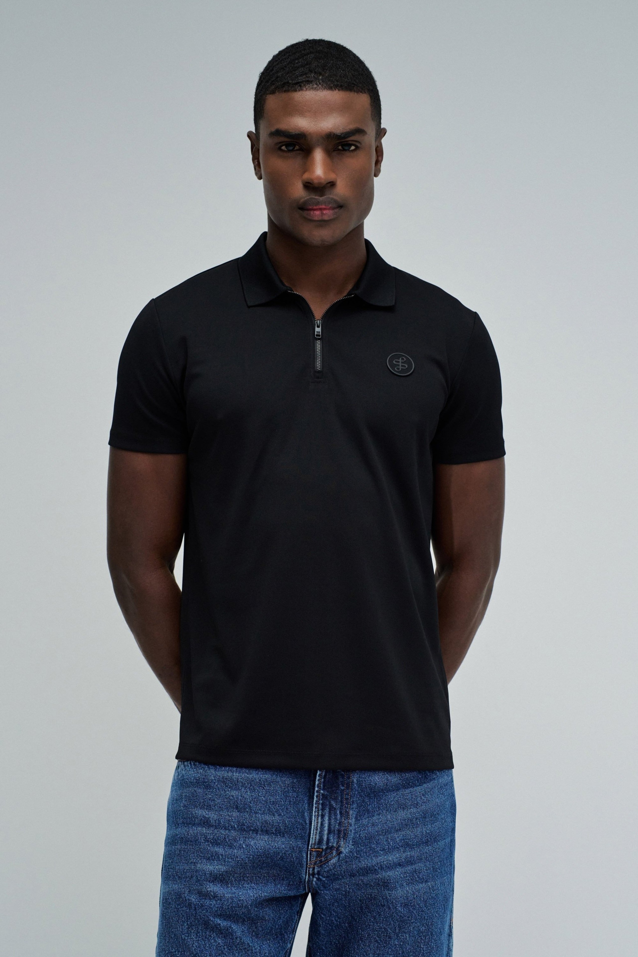 Polo Pique Structure And Zip in Black T-Shirts Salsa Jeans