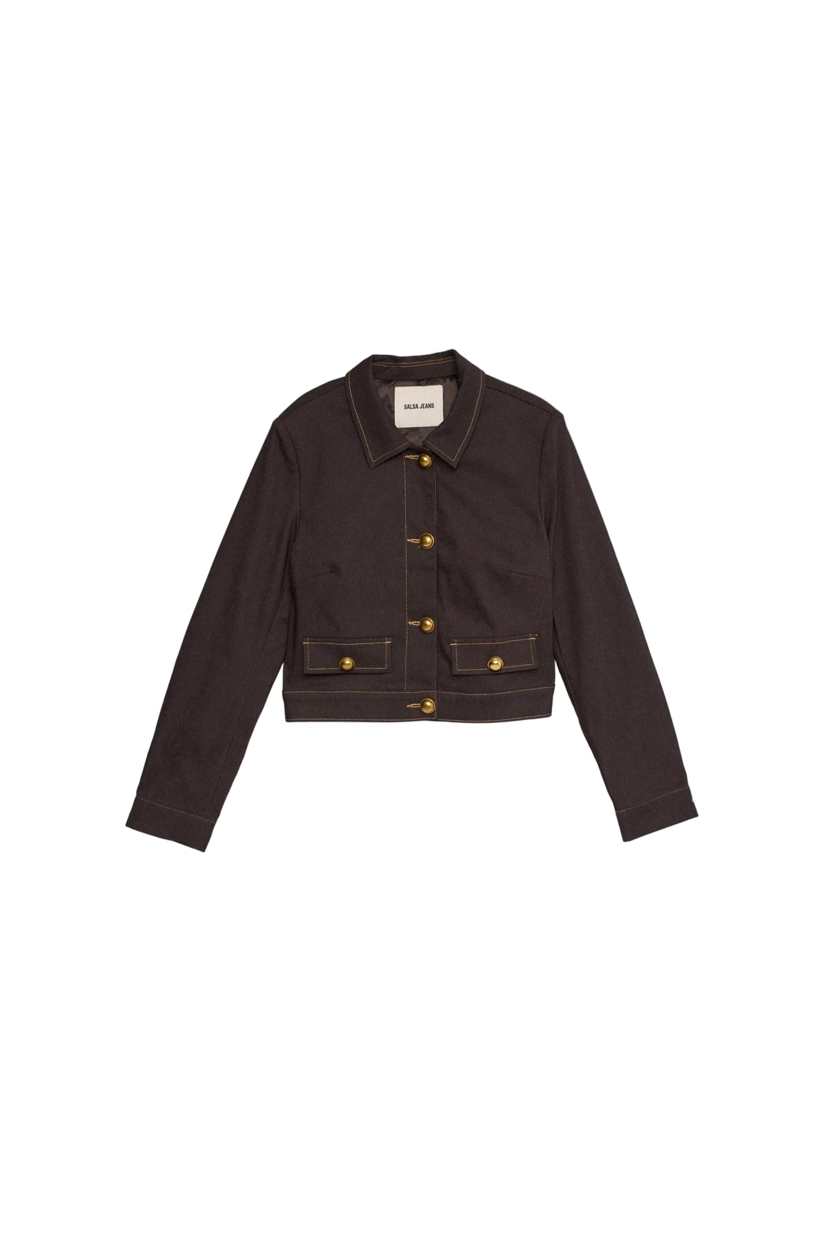 Jeansjacke mit Metallknöpfen in Dark Brown V1
